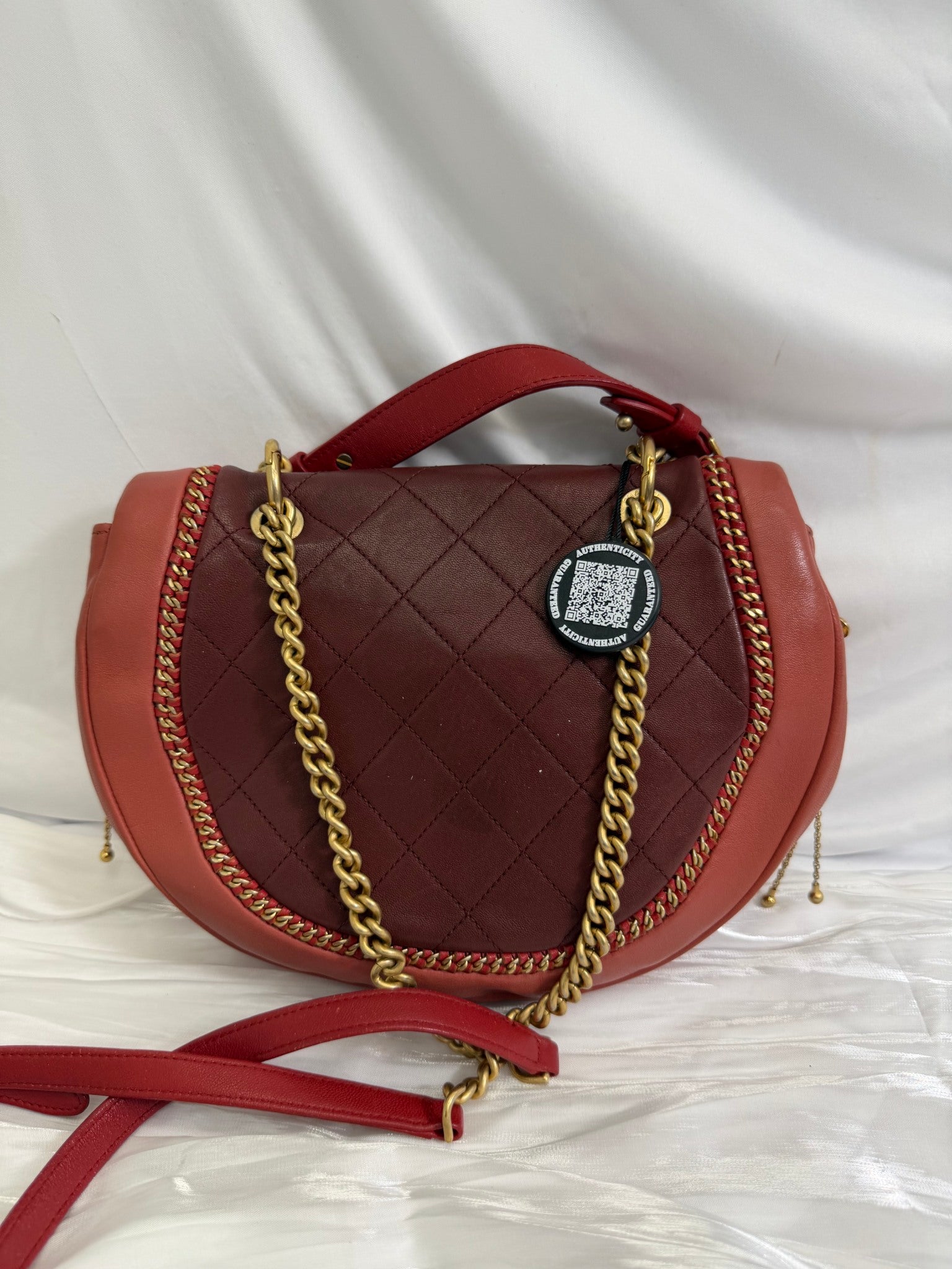 Chanel Burgundy Bi Color Quilted Calfskin Saddle Bag