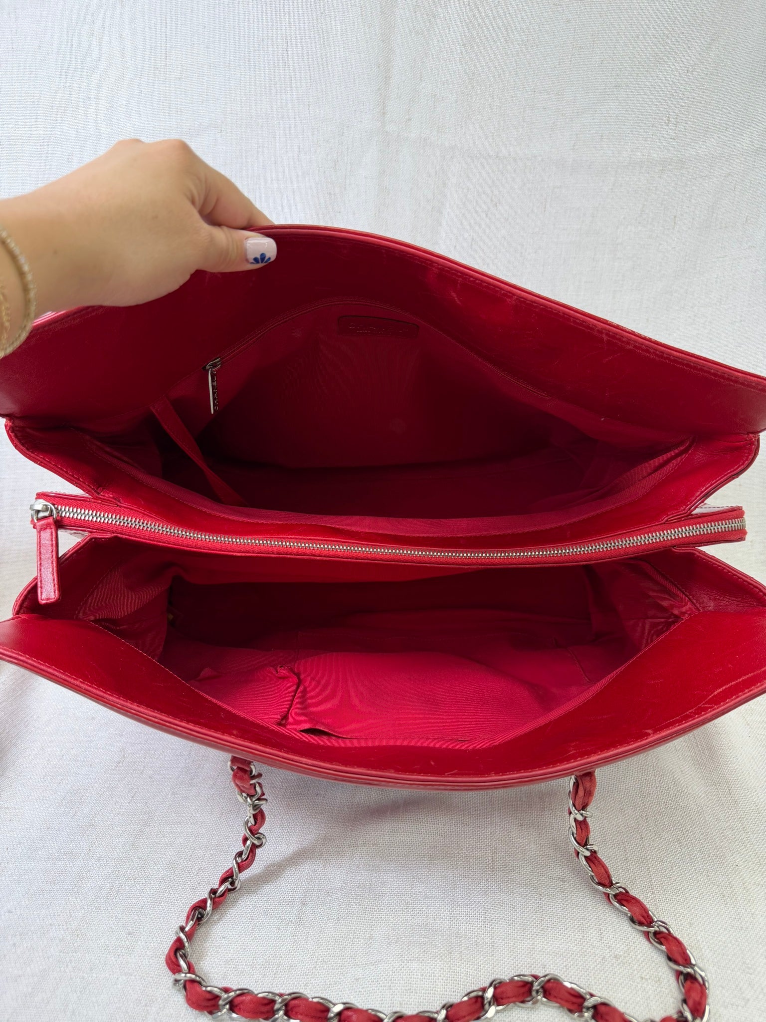 Chanel Red Patent Leather Tote Bag