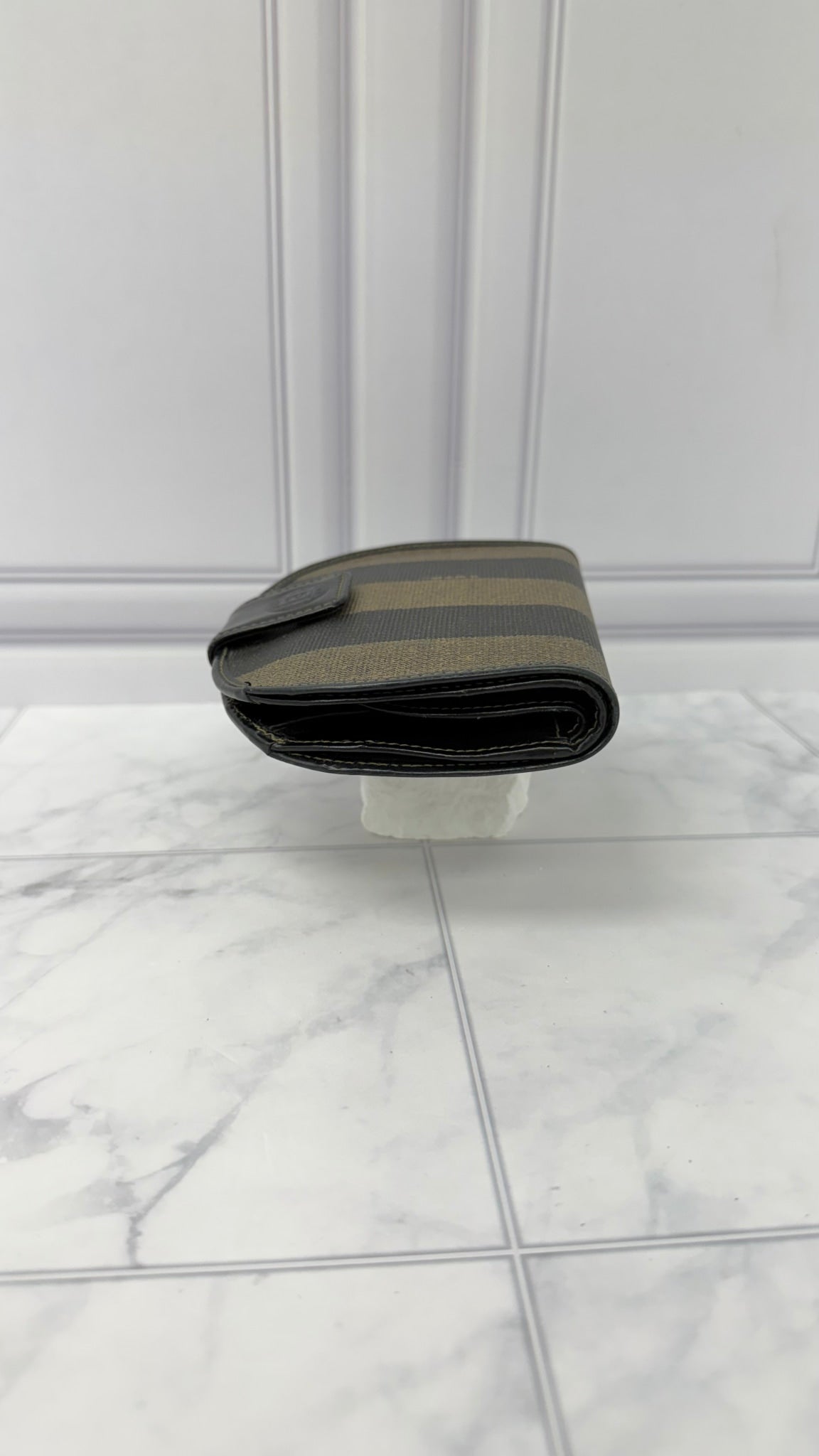 Fendi Brown And Black Canvas Pequin Half Moon Bifold Wallet