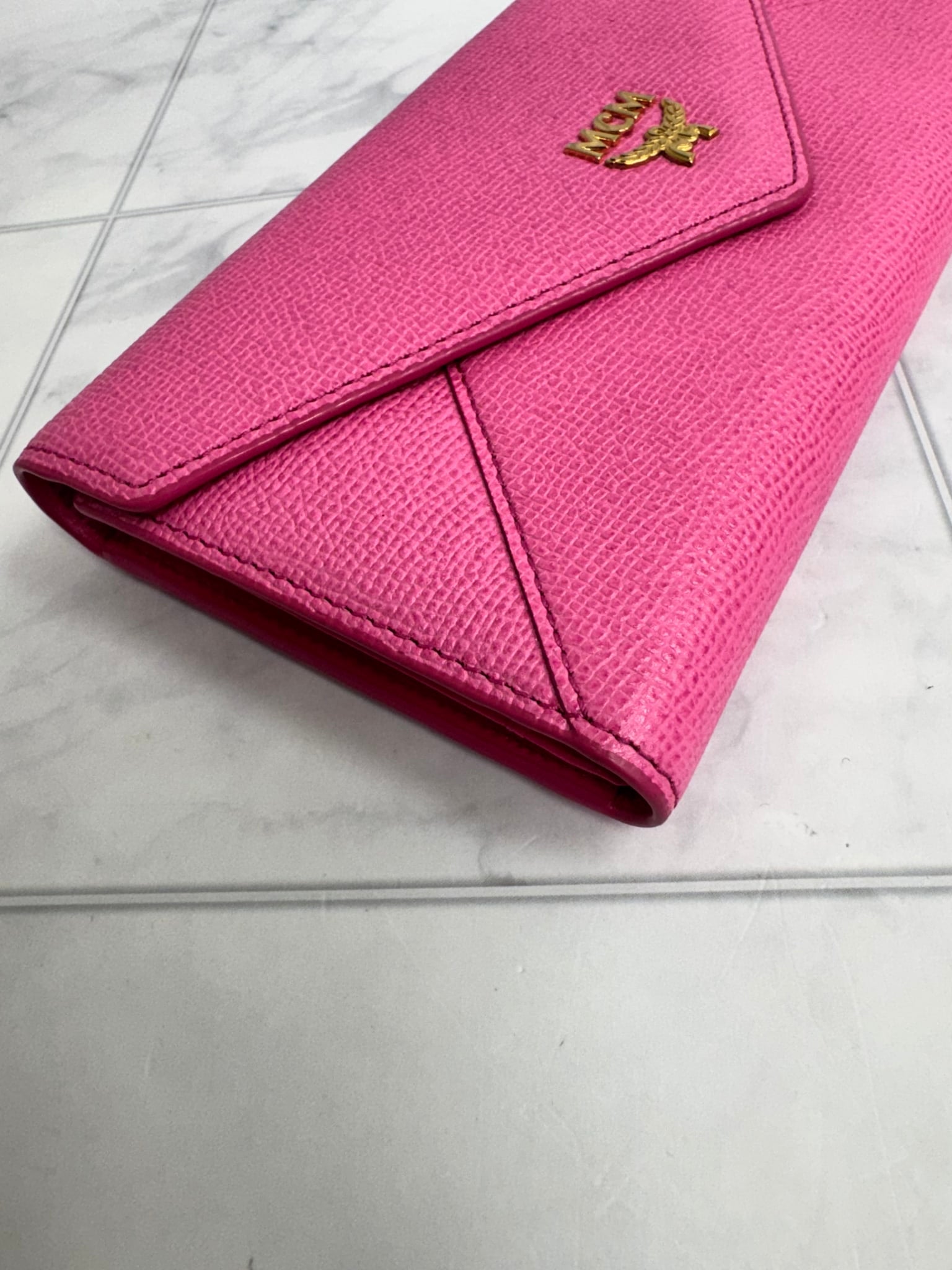 MCM Pink Grained Leather Envelope Long Wallet