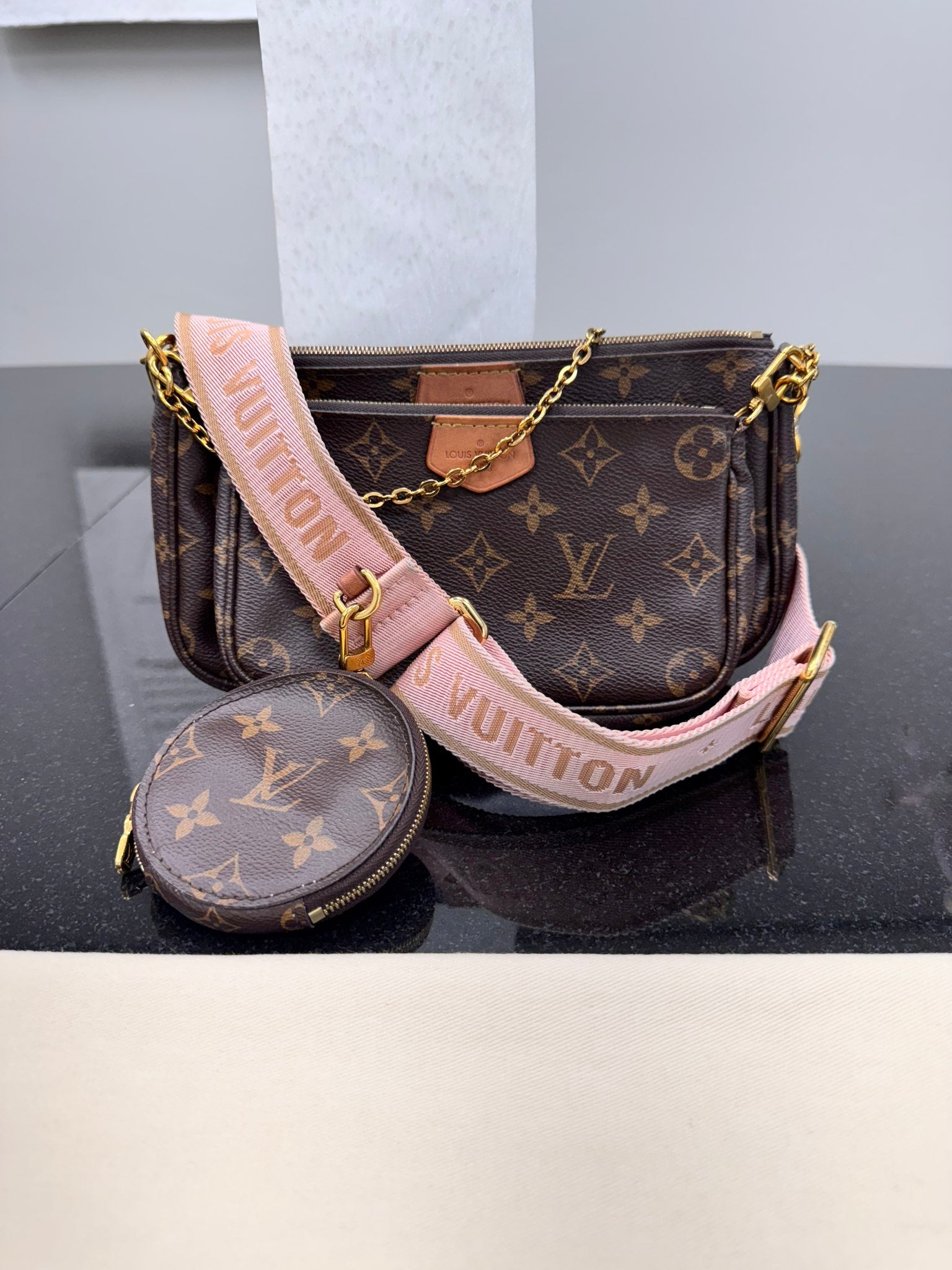 Louis Vuitton Monogram Pink Strap Multi Pochette Accessoires