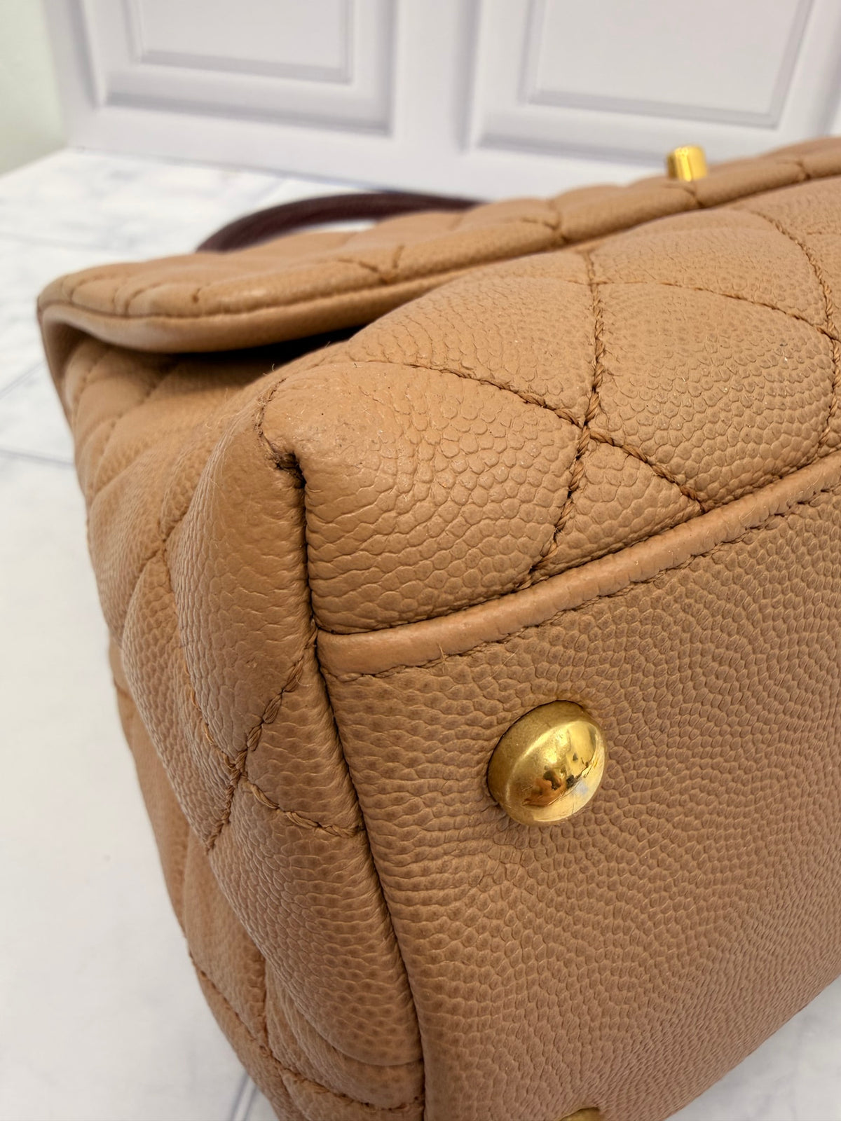 Chanel Tan Caviar Quilted Medium Coco Handle Flap Bag