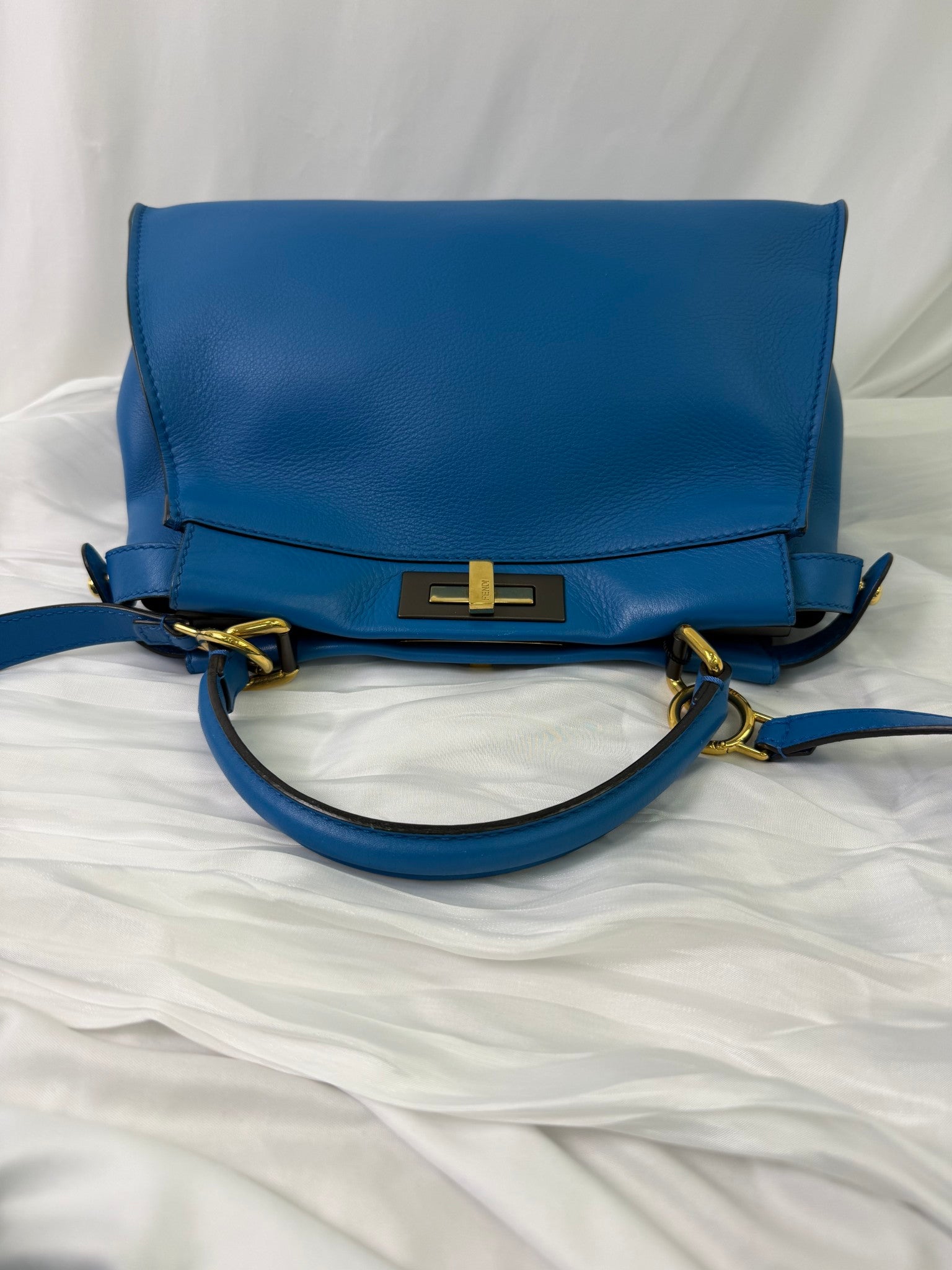 Fendi Blue Leather Peekaboo Two Way Bag