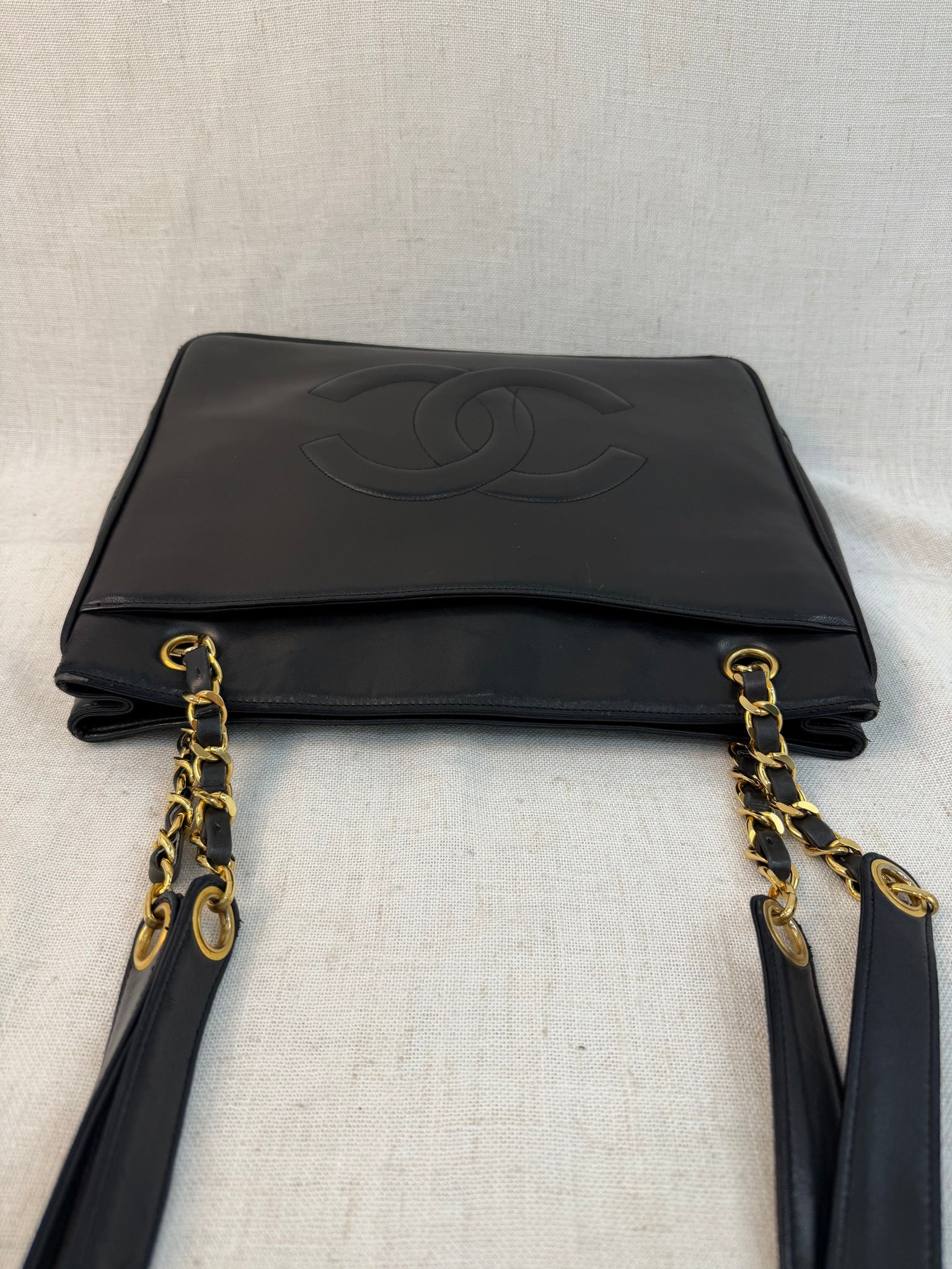 Chanel Black Lambskin Vintage CC Chain Tote Bag