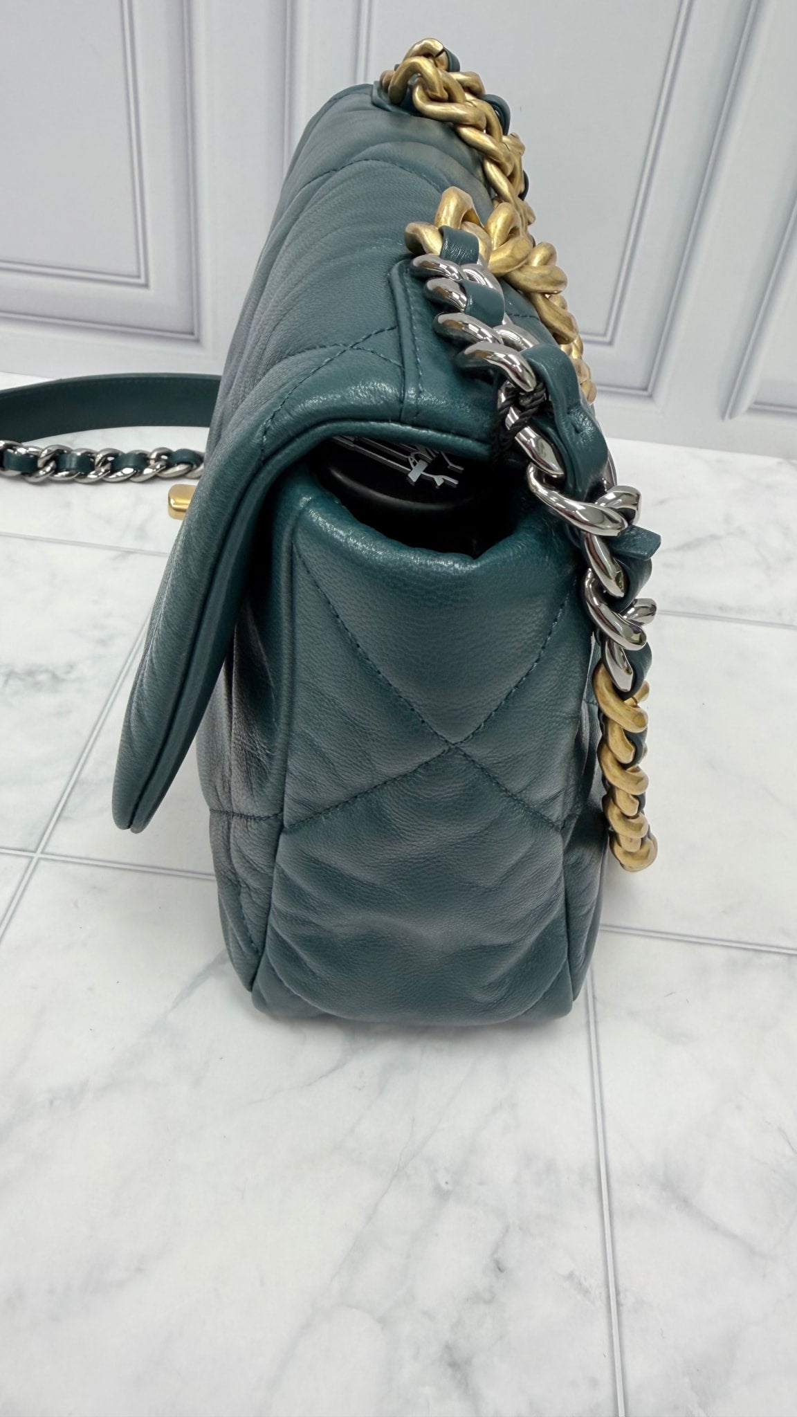 Chanel Turquoise Quilted Calfskin Small Chanel 19 Flap Bag