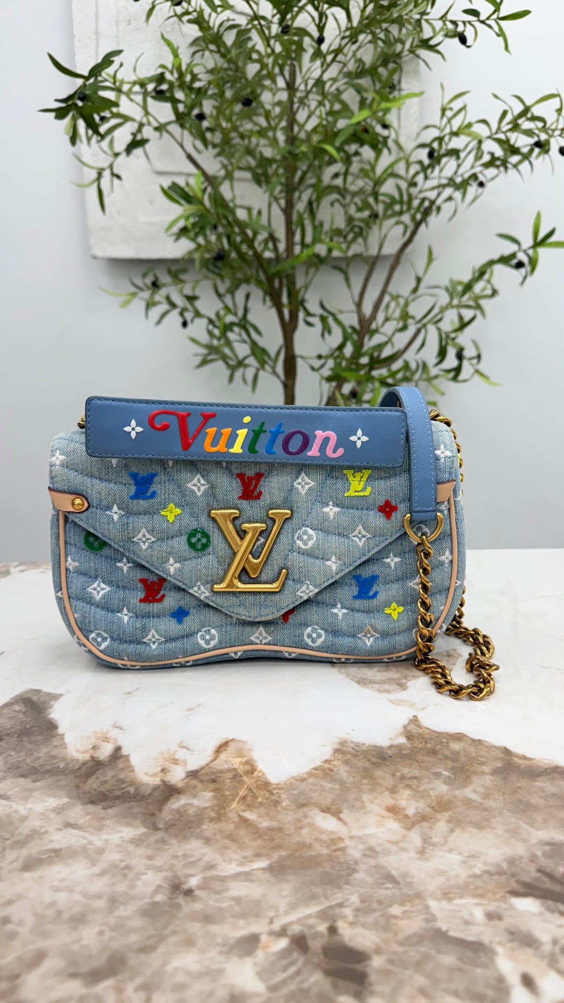 Louis Vuitton Denim Monogram Embroidered New Wave Chain Shoulder Bag