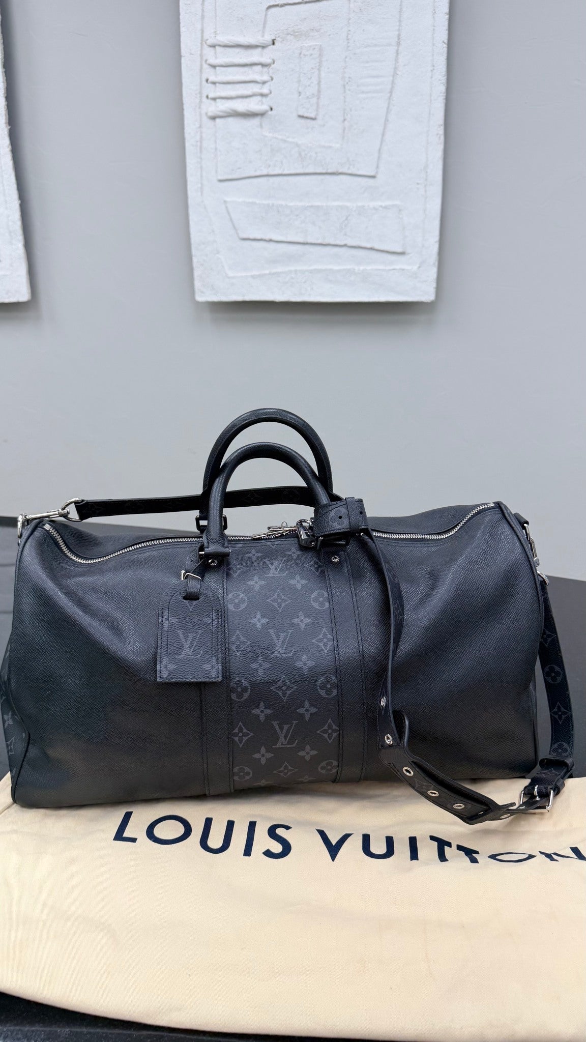 Louis Vuitton Black Monogram Eclipse Keepall 50 Bandoulier