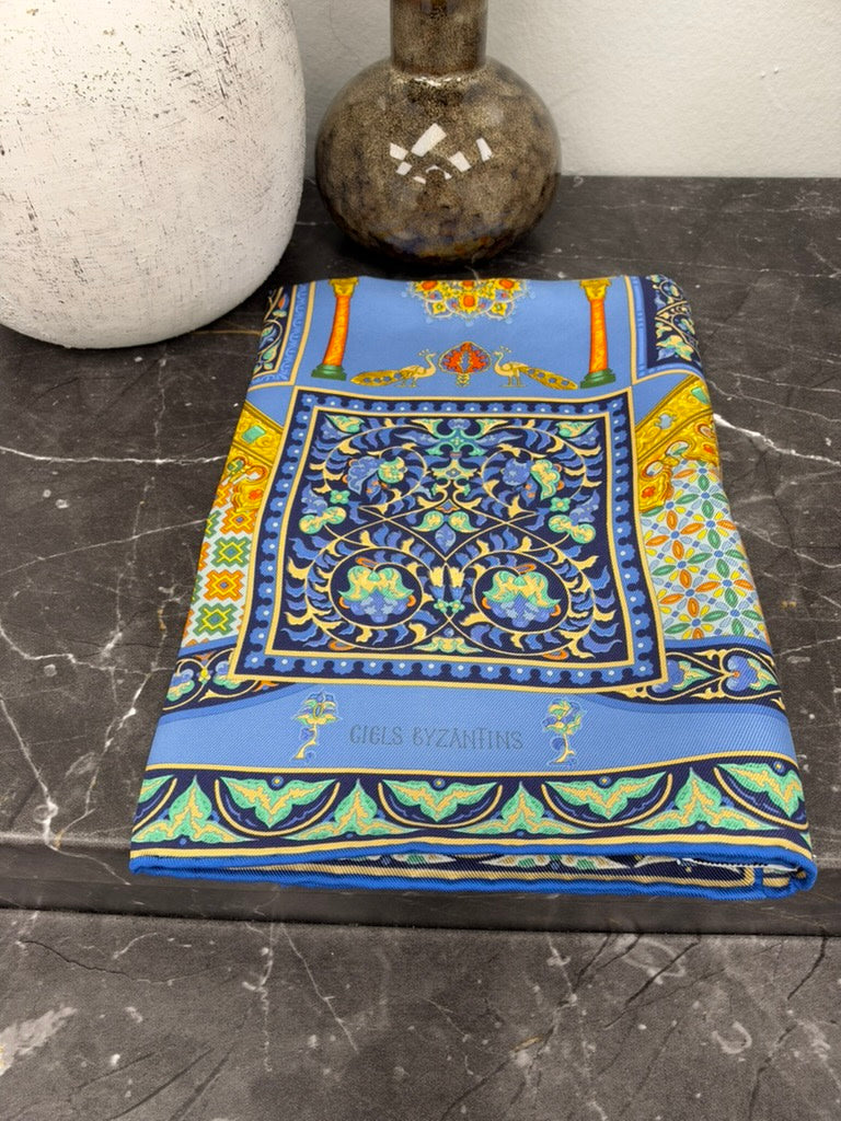 Hermes Blue Silk Ciels Byzantins Scarf