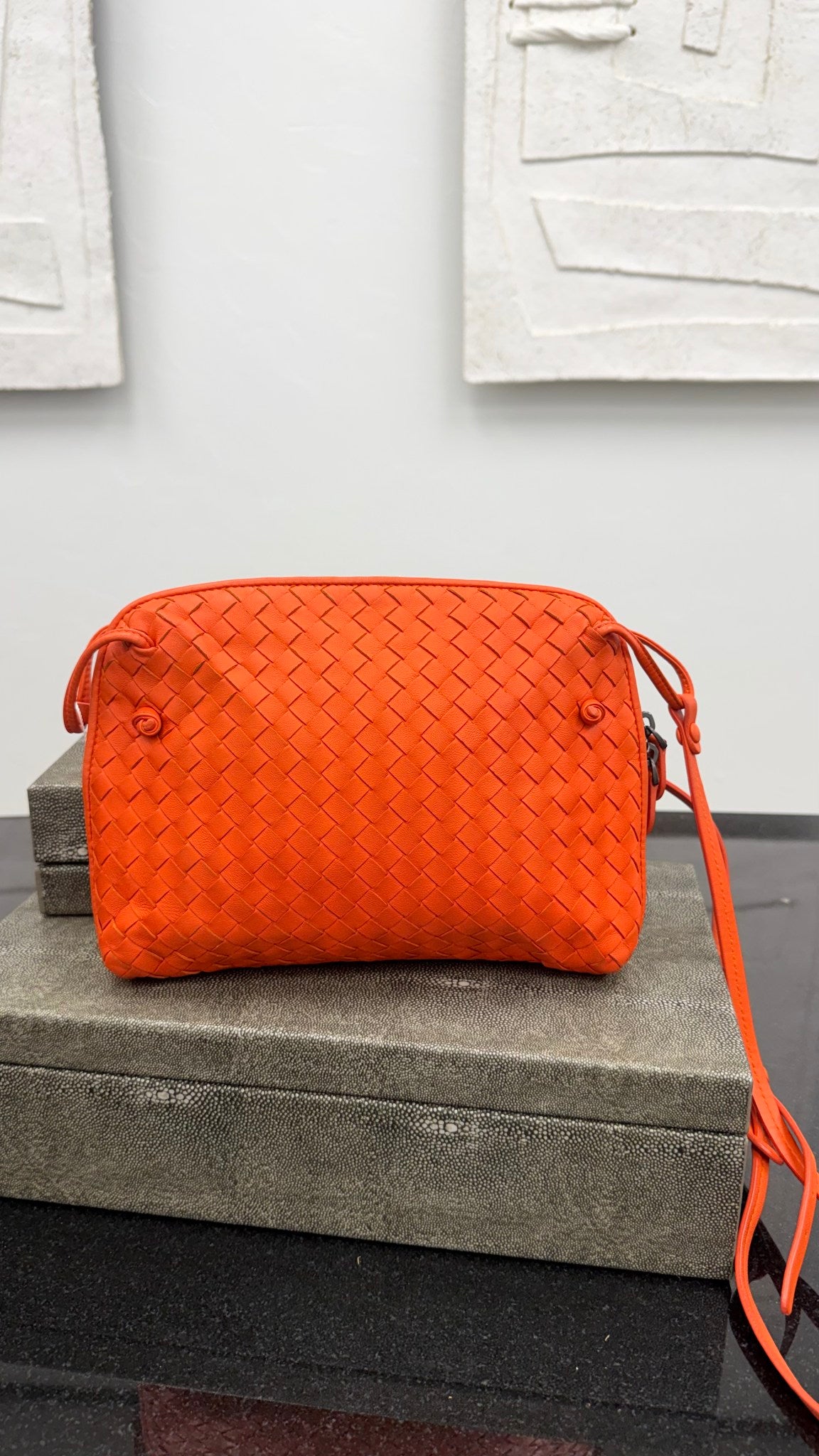 Bottega Veneta Orange Nappa Intrecciato Leather Nodini Crossbody Bag