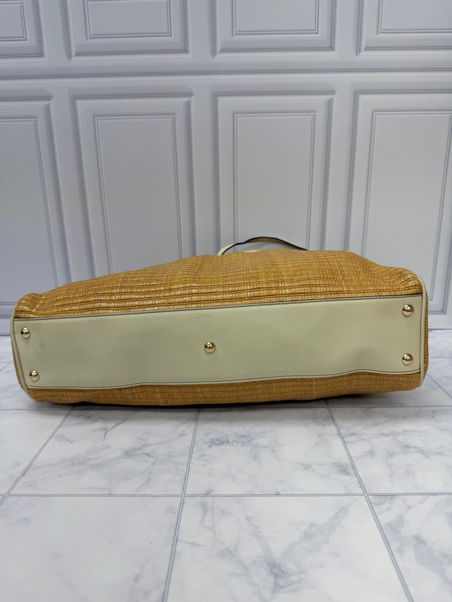 Gucci Natural Raffia Bamboo Peggy Shoulder Bag
