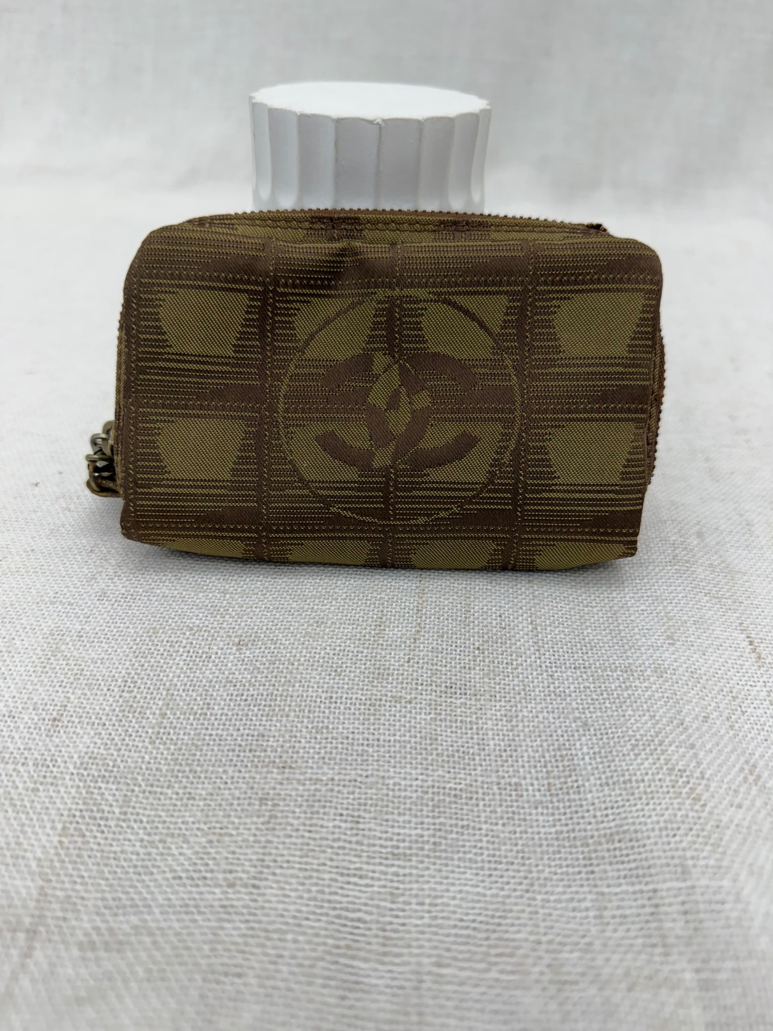 Channel Brown Travel Line Canvas Key Pouch