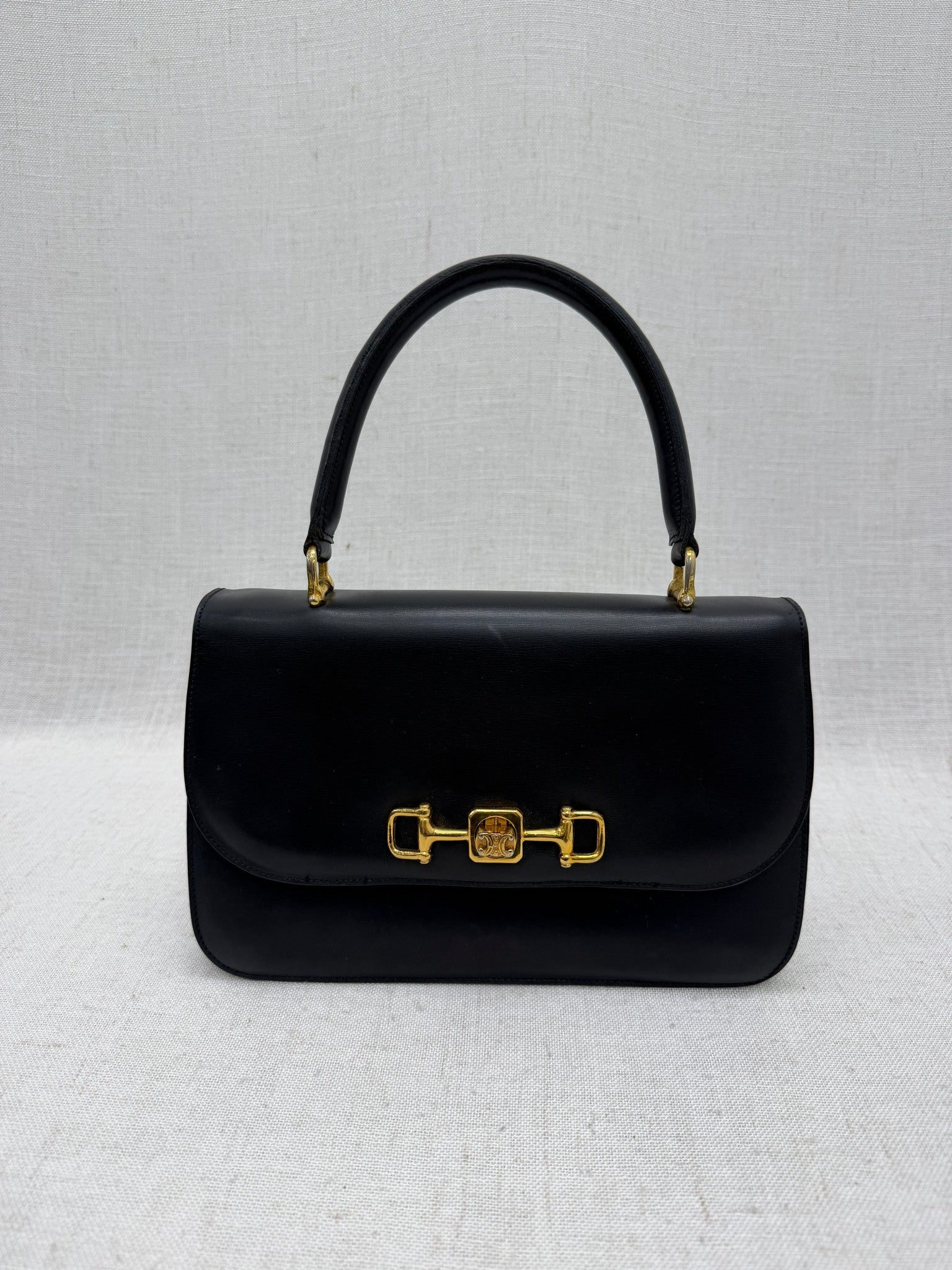 Celine Vintage Dark Navy Leather Turn Lock Top Handle