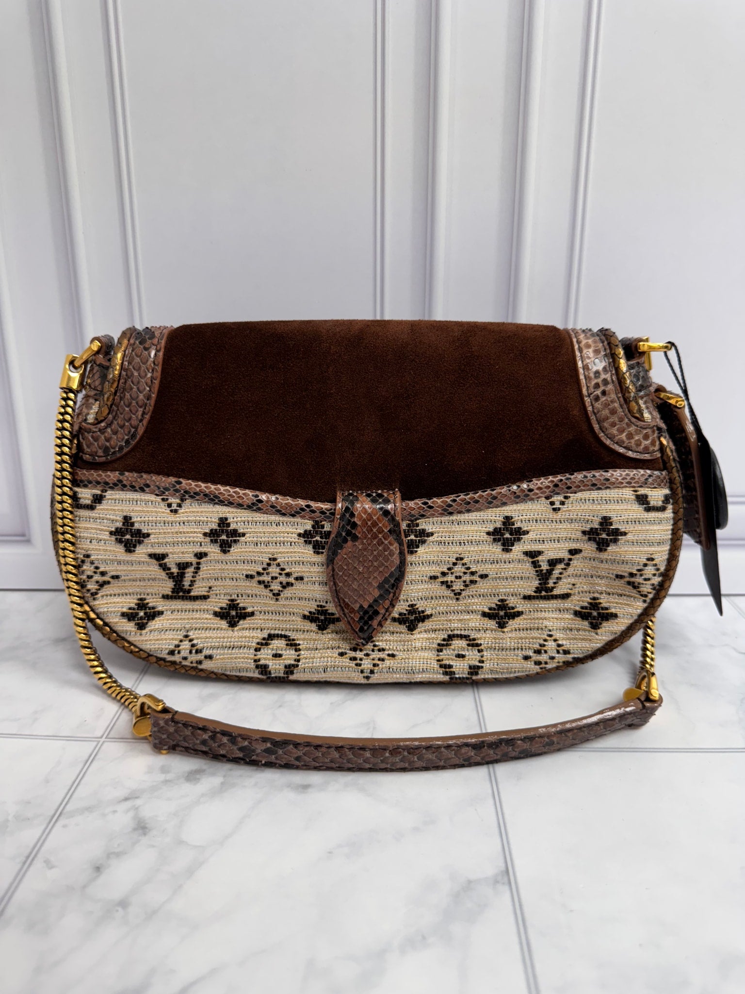 LIKE NEW - Louis Vuitton Python Suede Monogram Empire Levant Shoulder Bag