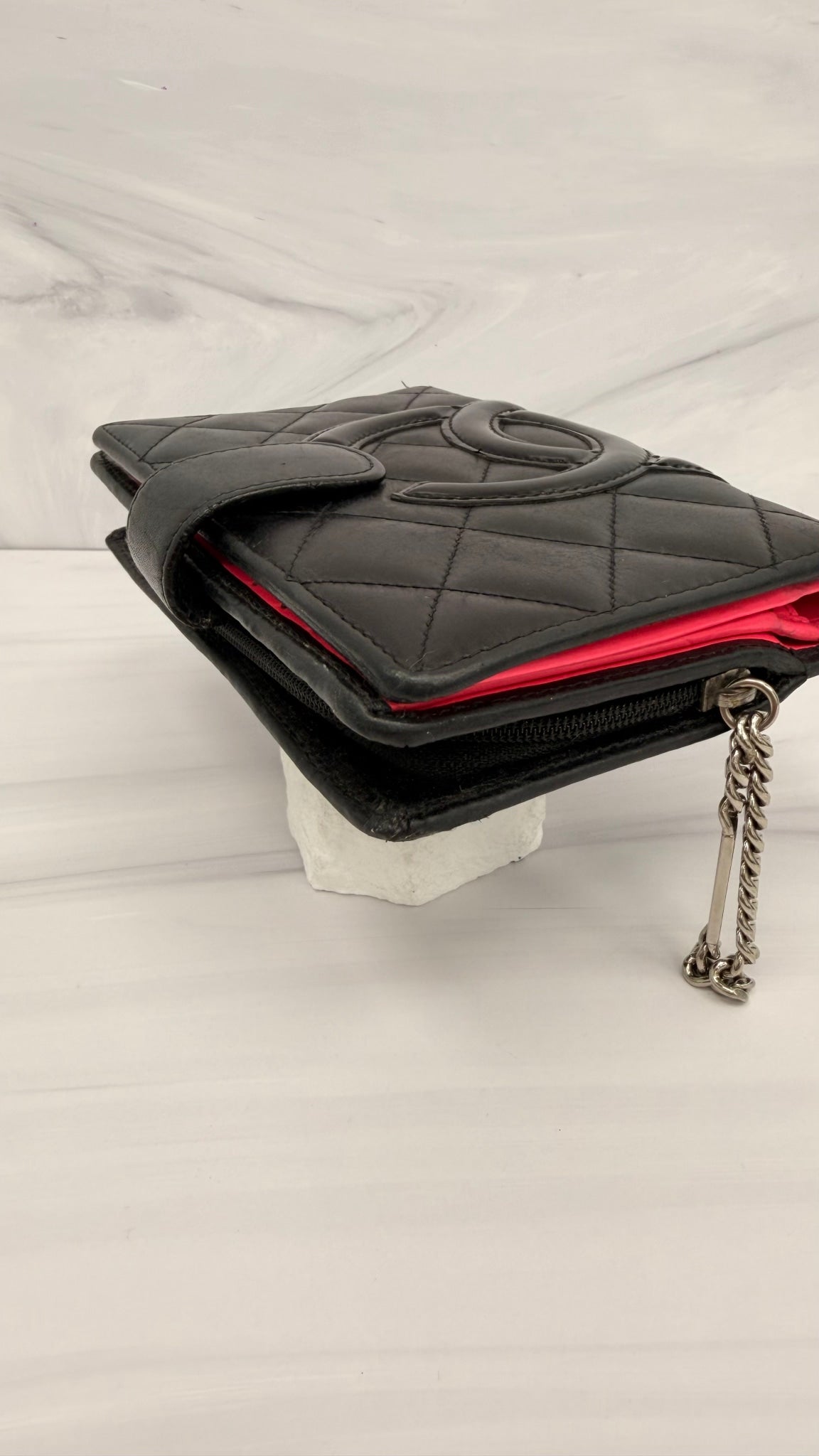 Chanel Black Calfskin Quilted Leather Compact Wallet