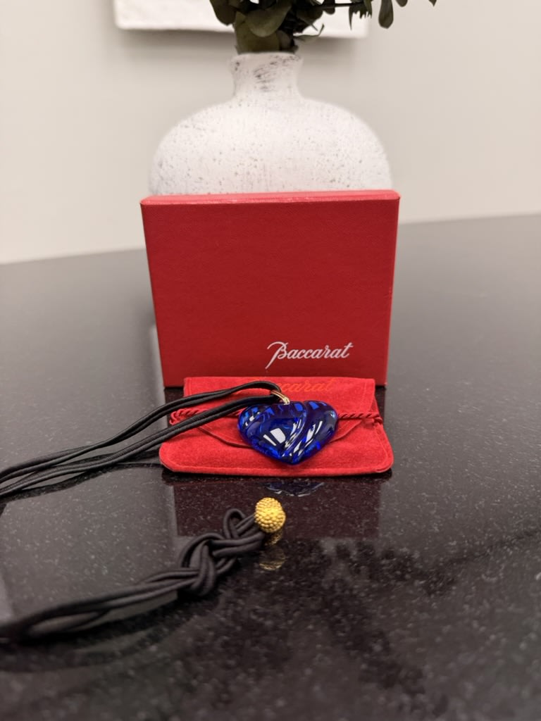 Baccarat Crystal Heart Blue Pendant Necklace