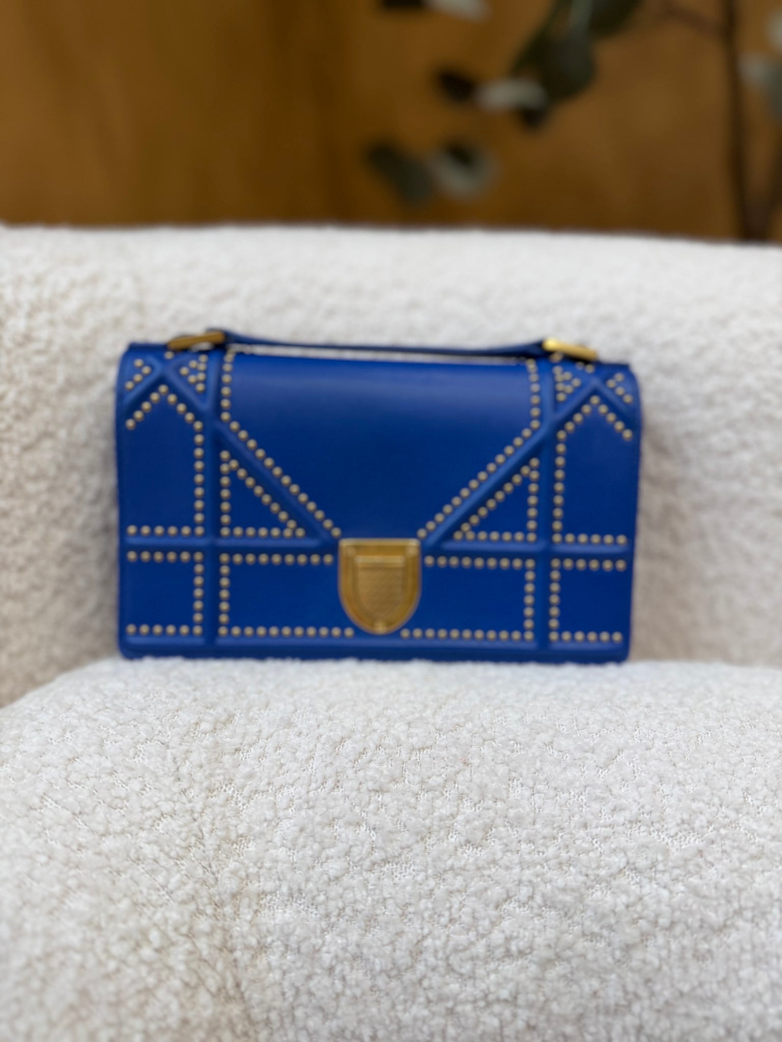 Christian Dior Blue Leather Diorama Wallet On Chain Bag