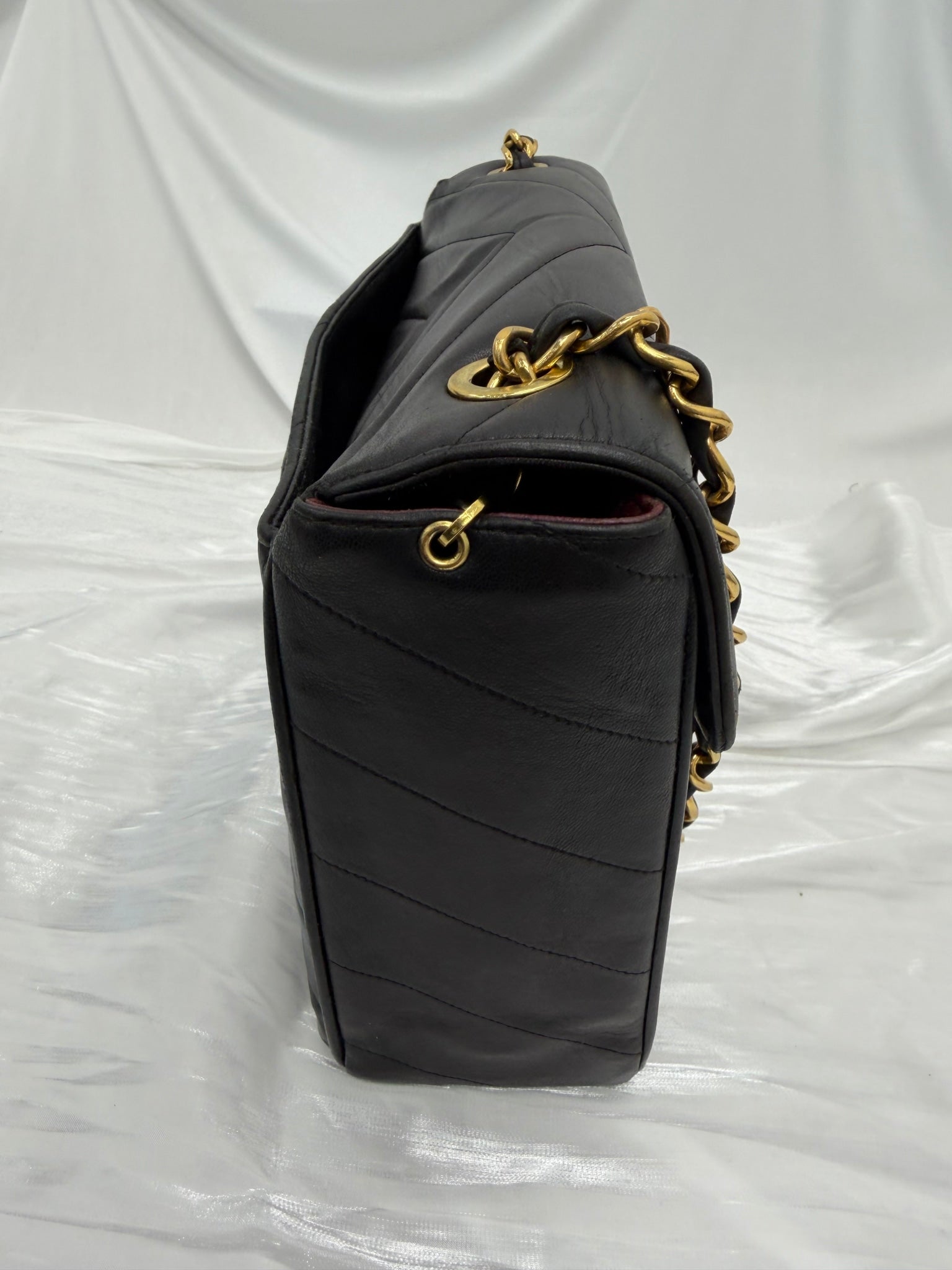 Chanel Vintage Black Chevron Lambskin 24k Jumbo Classic Flap Bag