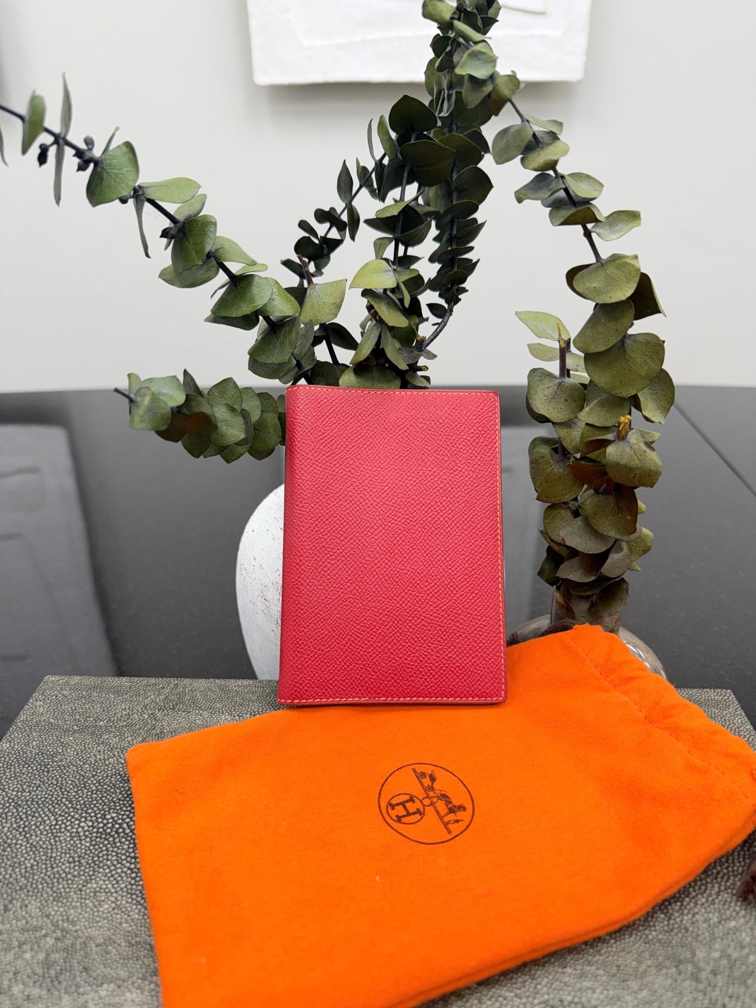 Hermes Red And Yellow Leather Passport Agenda Holder