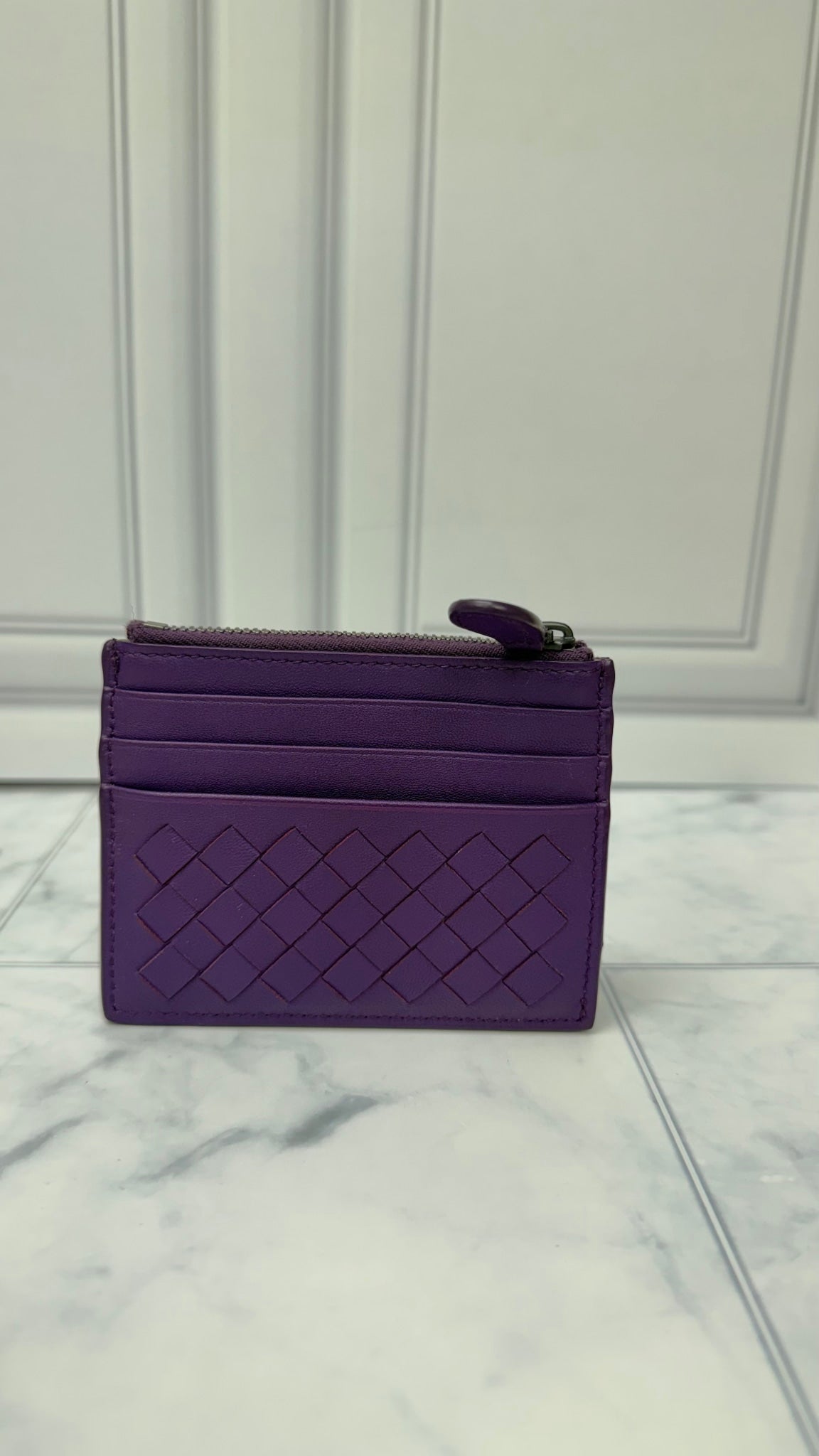 Bottega Veneta Purple Intrecciato Leather Zippy Card Holder