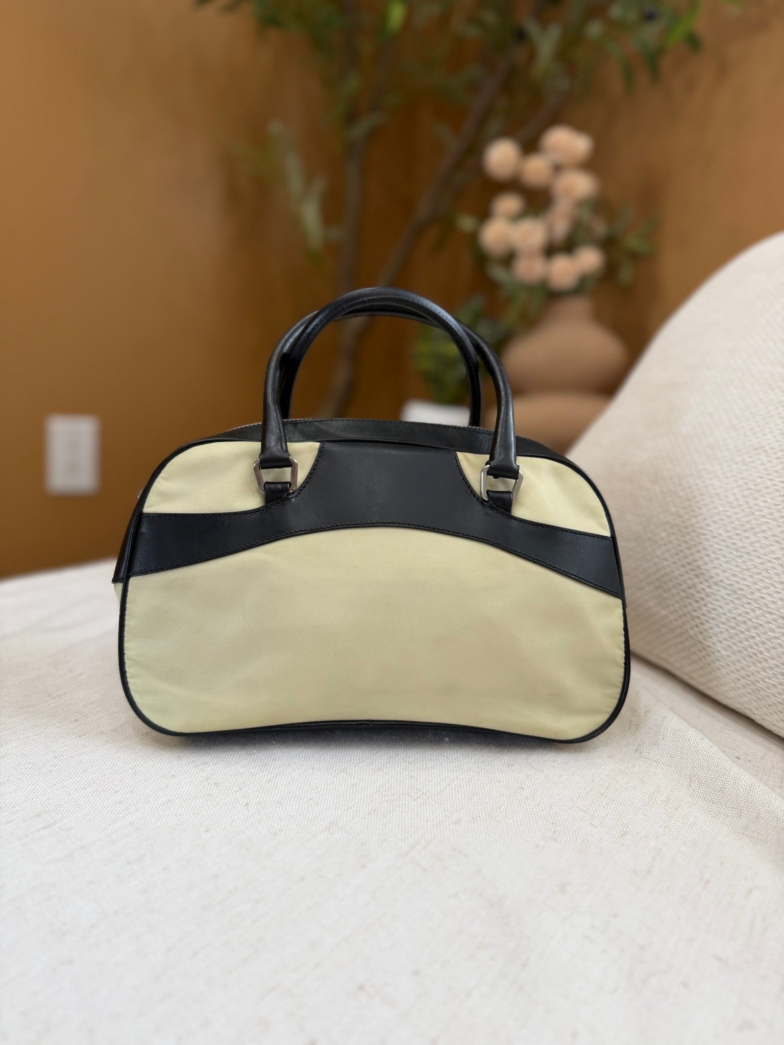 Prada Beige Nylon Small Bowler Bag