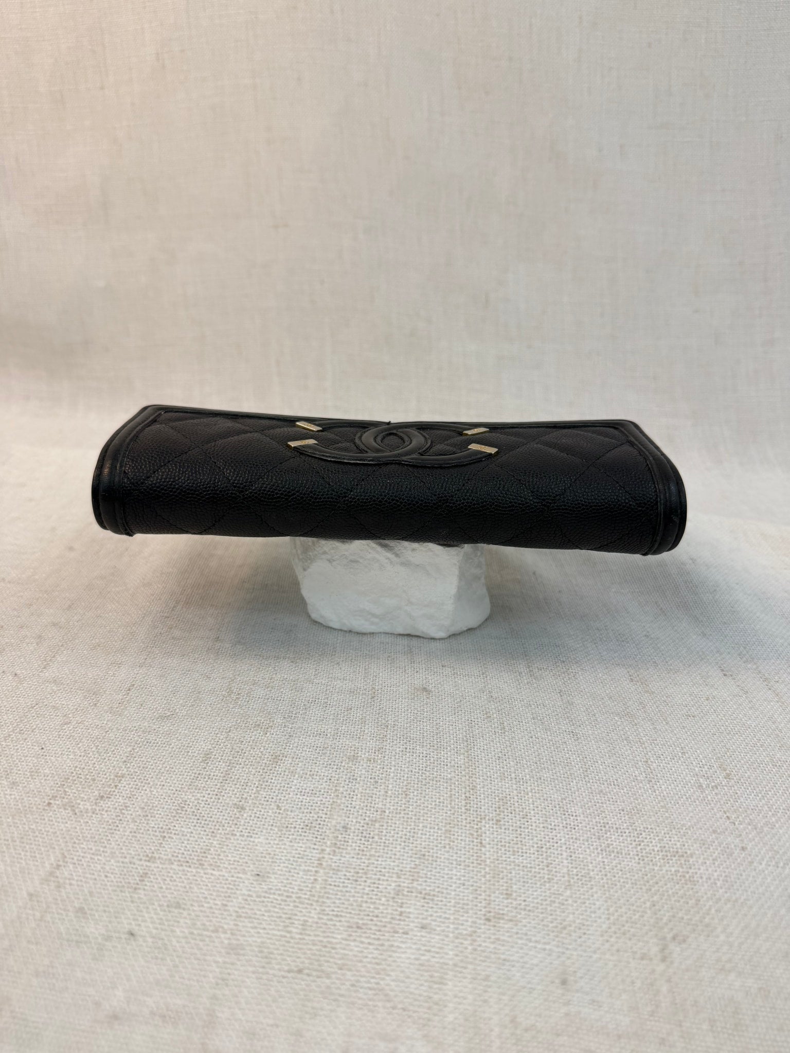 Chanel Black Caviar Leather CC Filigree Long Flap Wallet