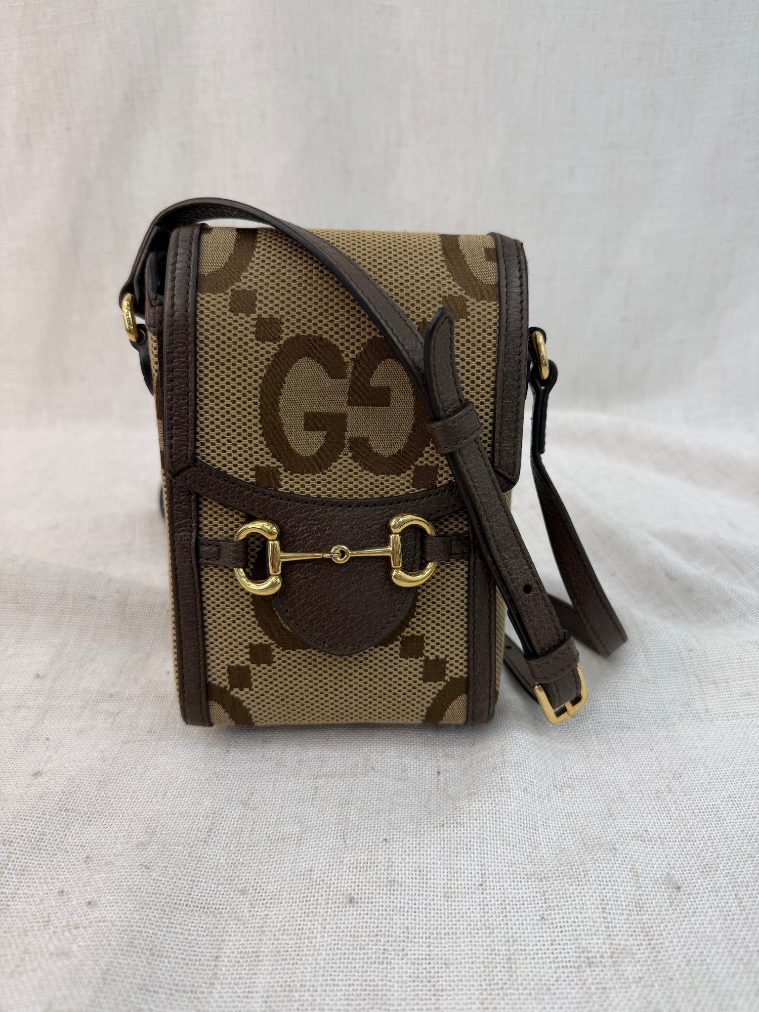 Gucci Brown Jumbo GG Horsebit 1955 Mini Crossbody Bag