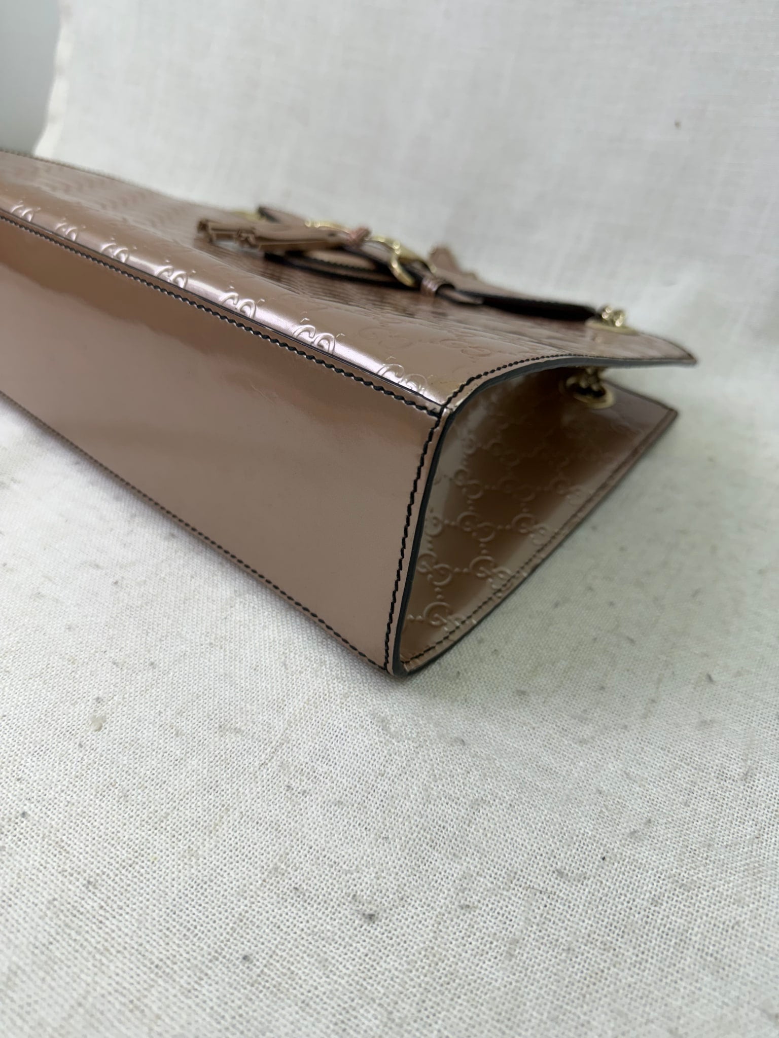 Gucci Rose Gold Guccissima Patent Leather Large Emily Bag