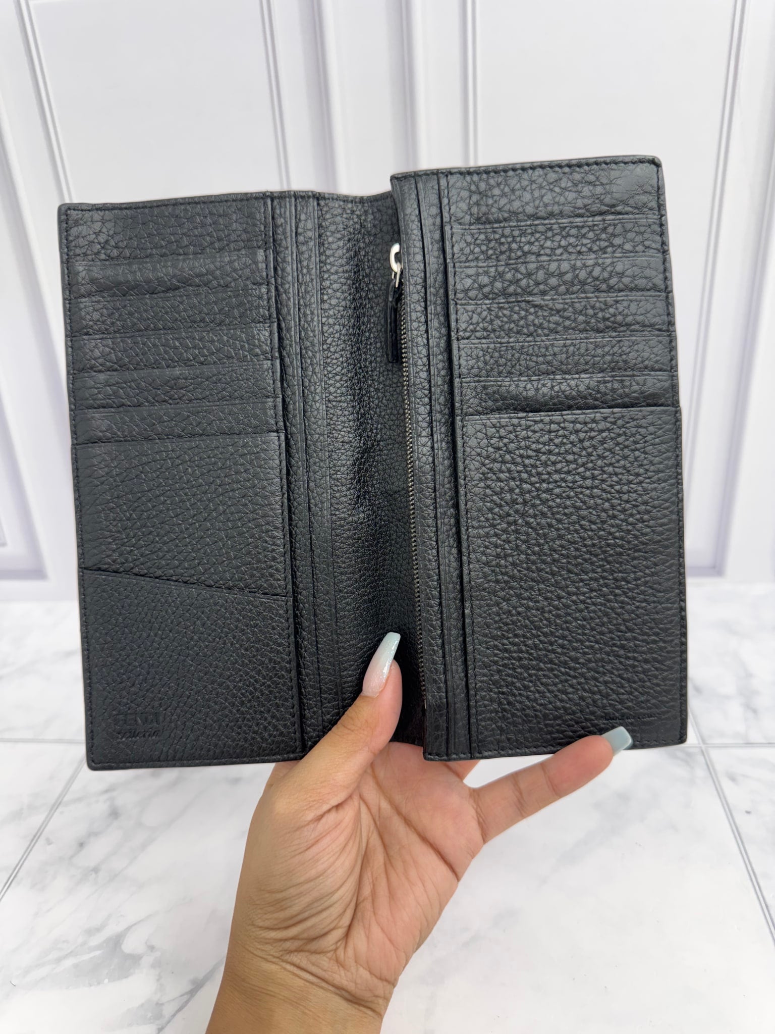 Fendi Black Grained Leather Studded Long Wallet