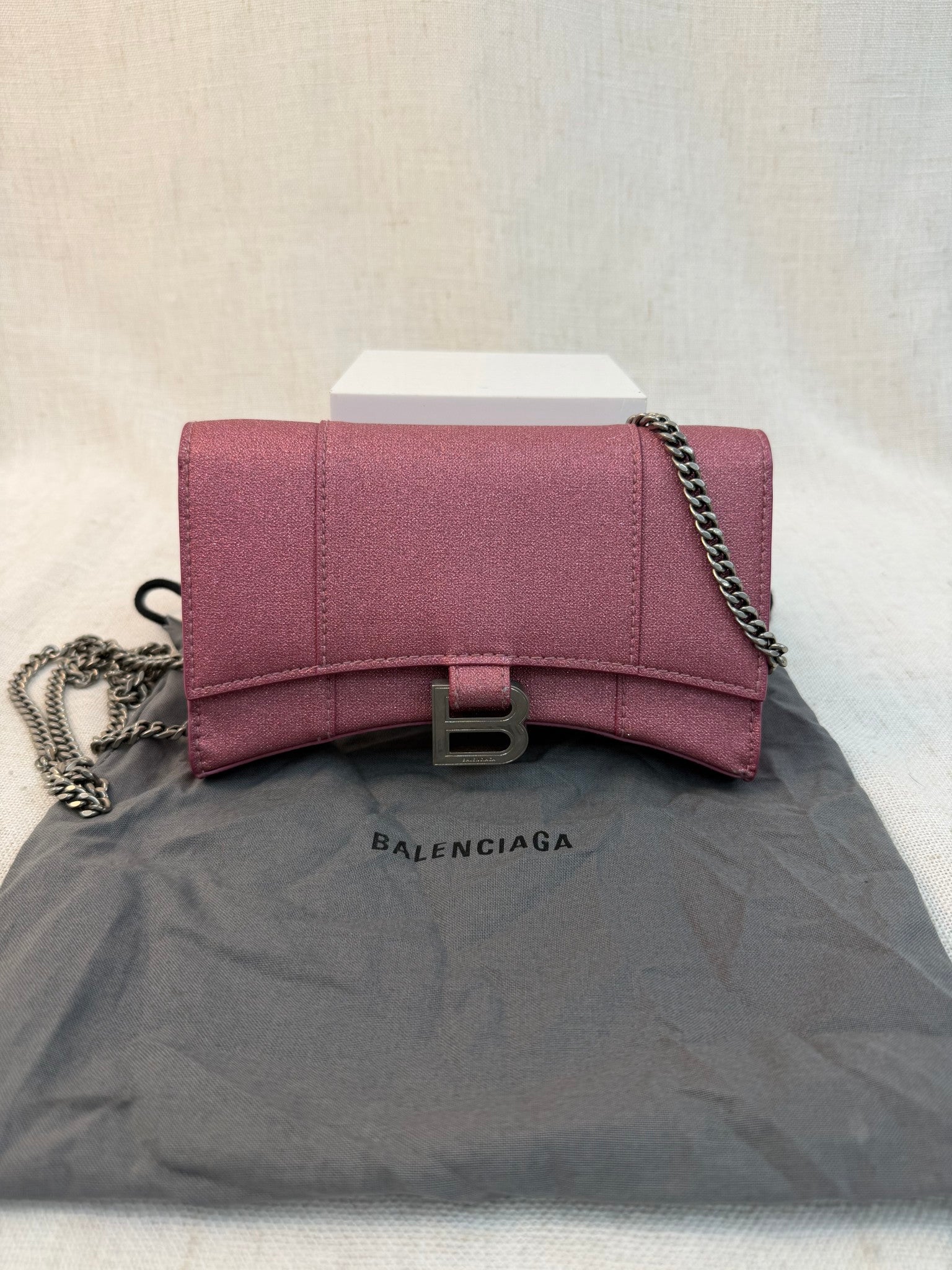 Balenciaga Pink Metallic XS Hourglass Crossbody Bag
