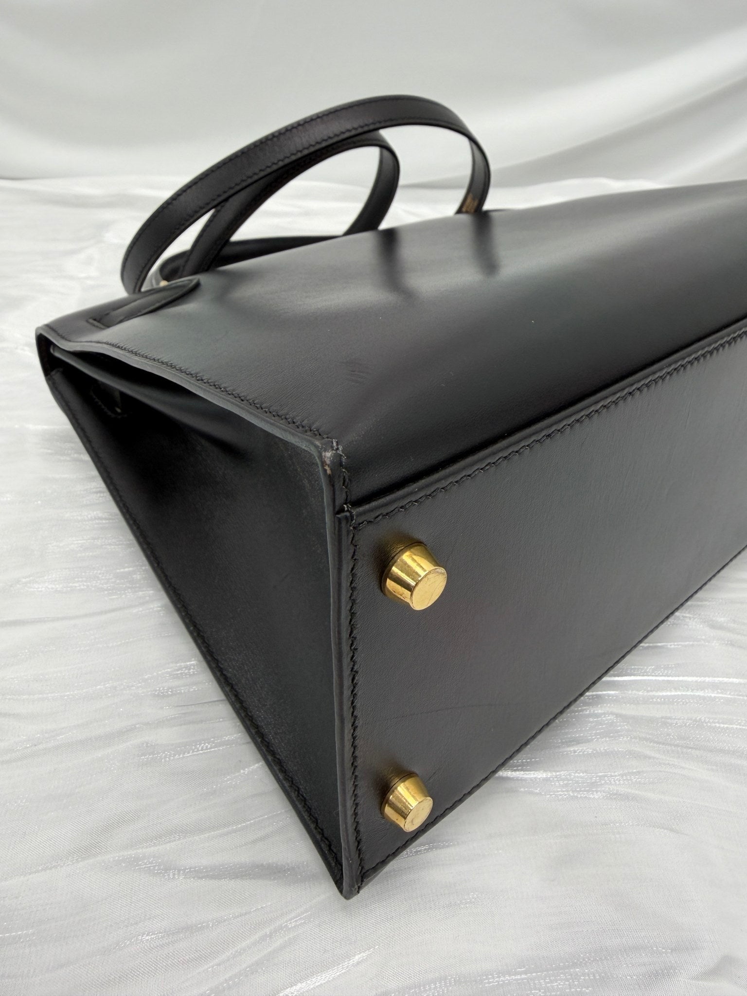 Hermes Black Box Leather Sellier Kelly 32 Handbag