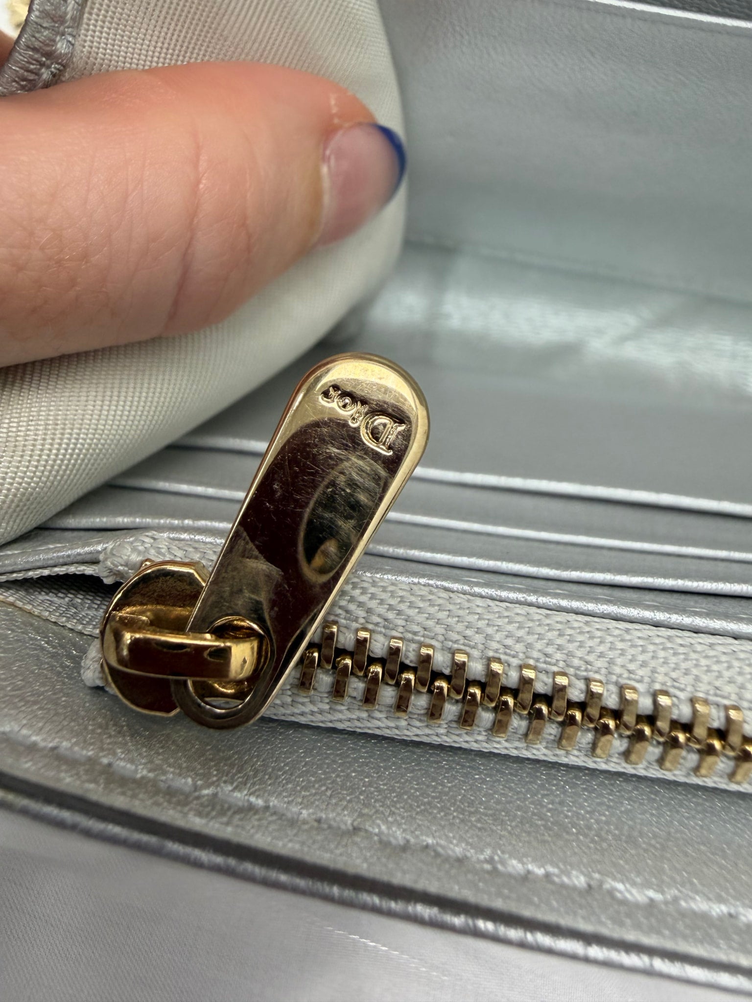 Christian Dior Silver Leather Diorama Wallet on a Chain