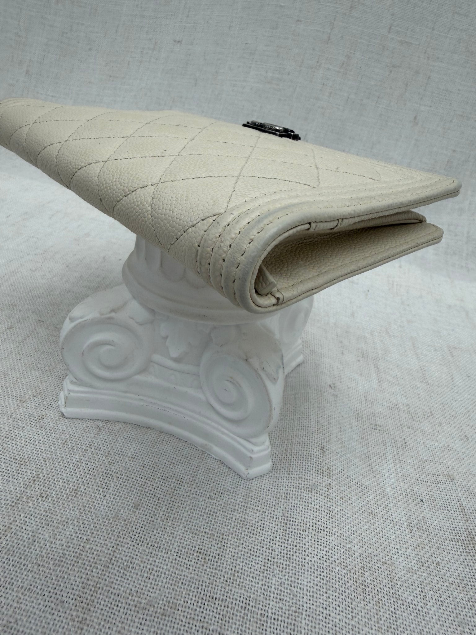 Chanel Ivory Caviar Leather Boy Long Wallet