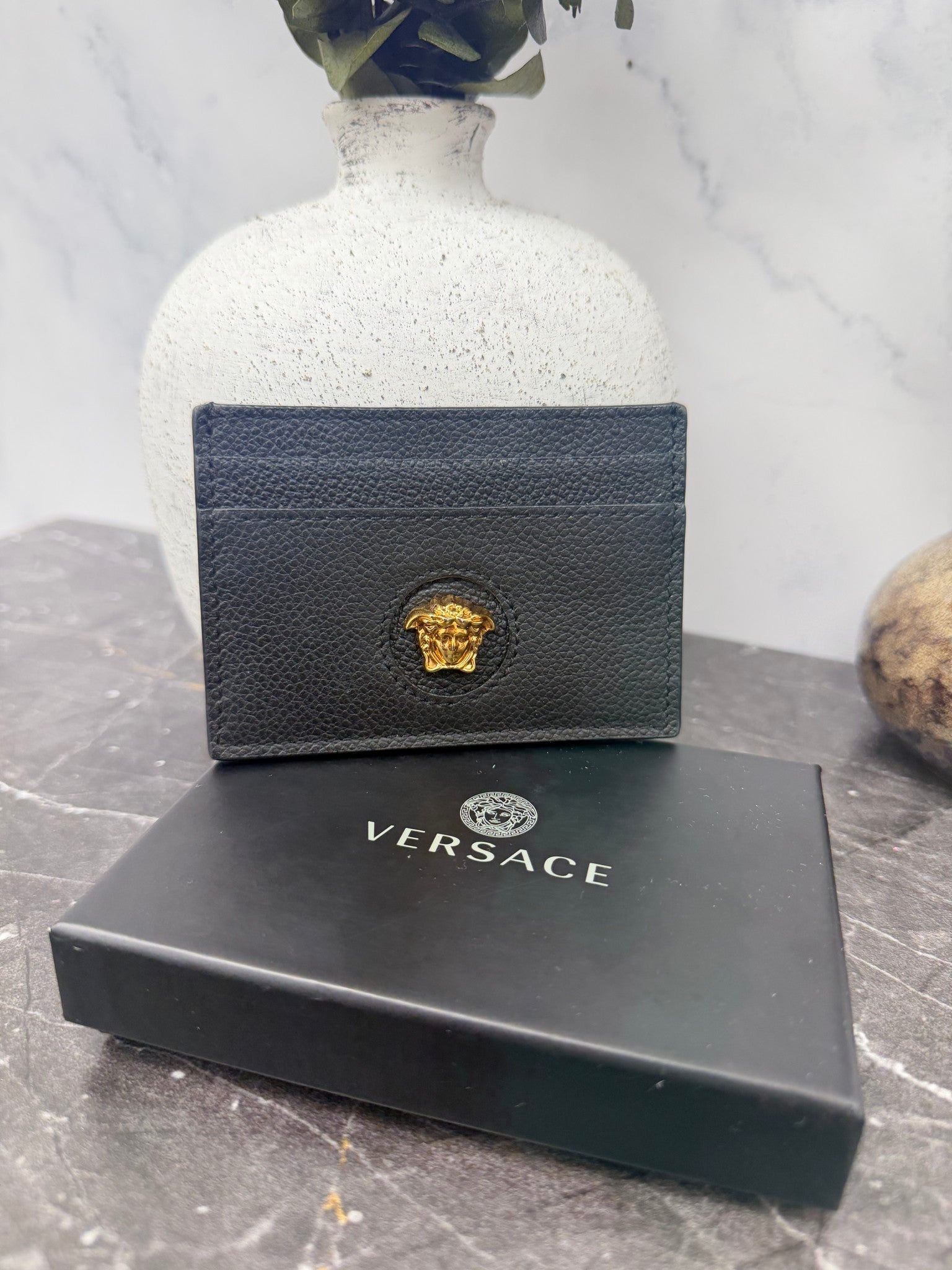 Versace Black Grained Leather Card Holder