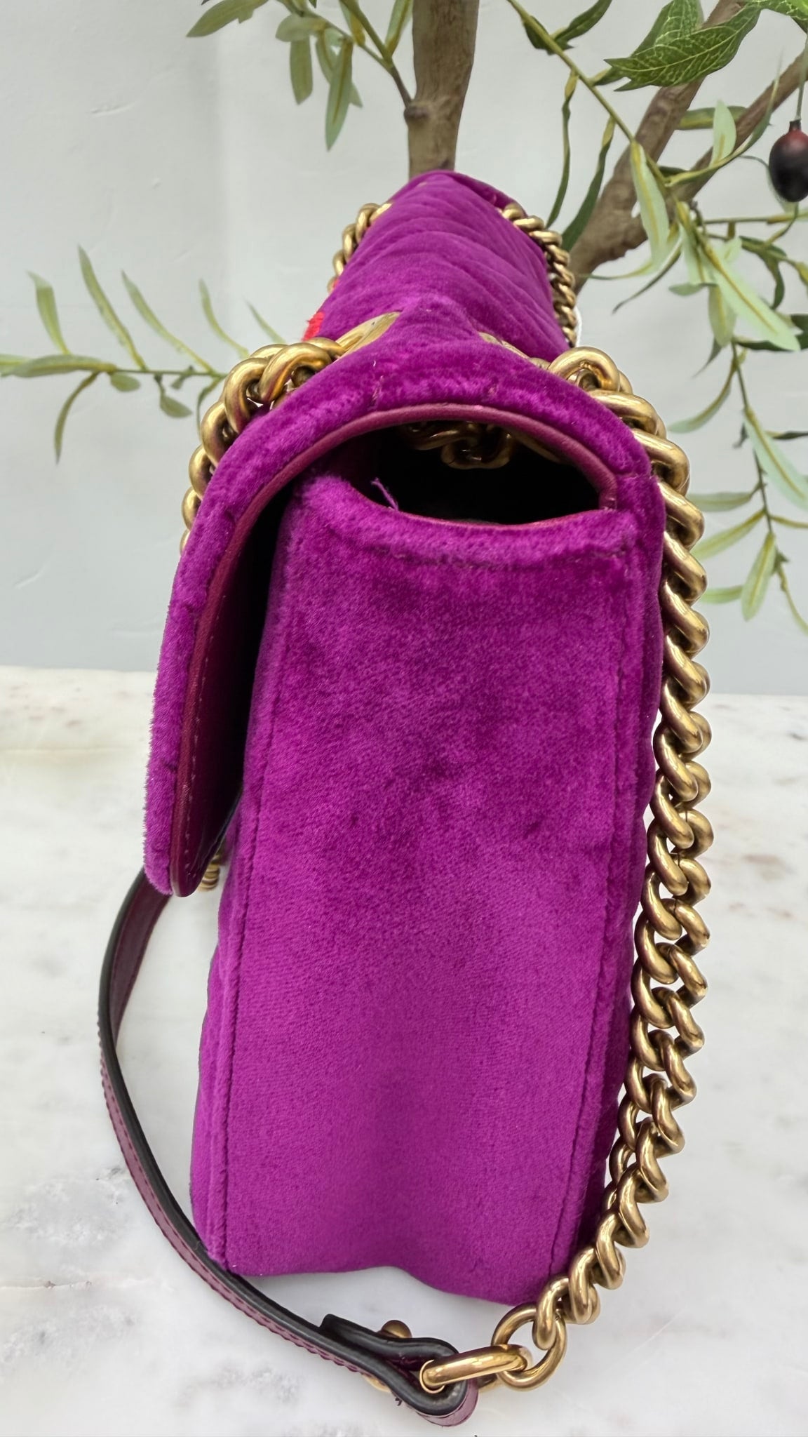 Gucci Purple Suede LOVED Embroidered Medium Marmont Flap Bag