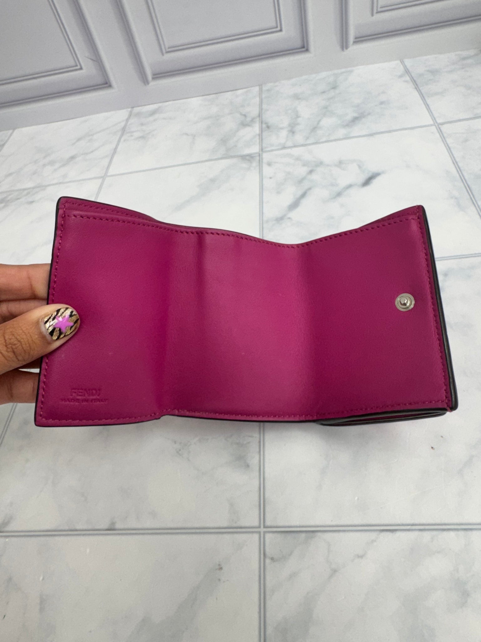 Fendi Pink Grained Leather Compact Wallet