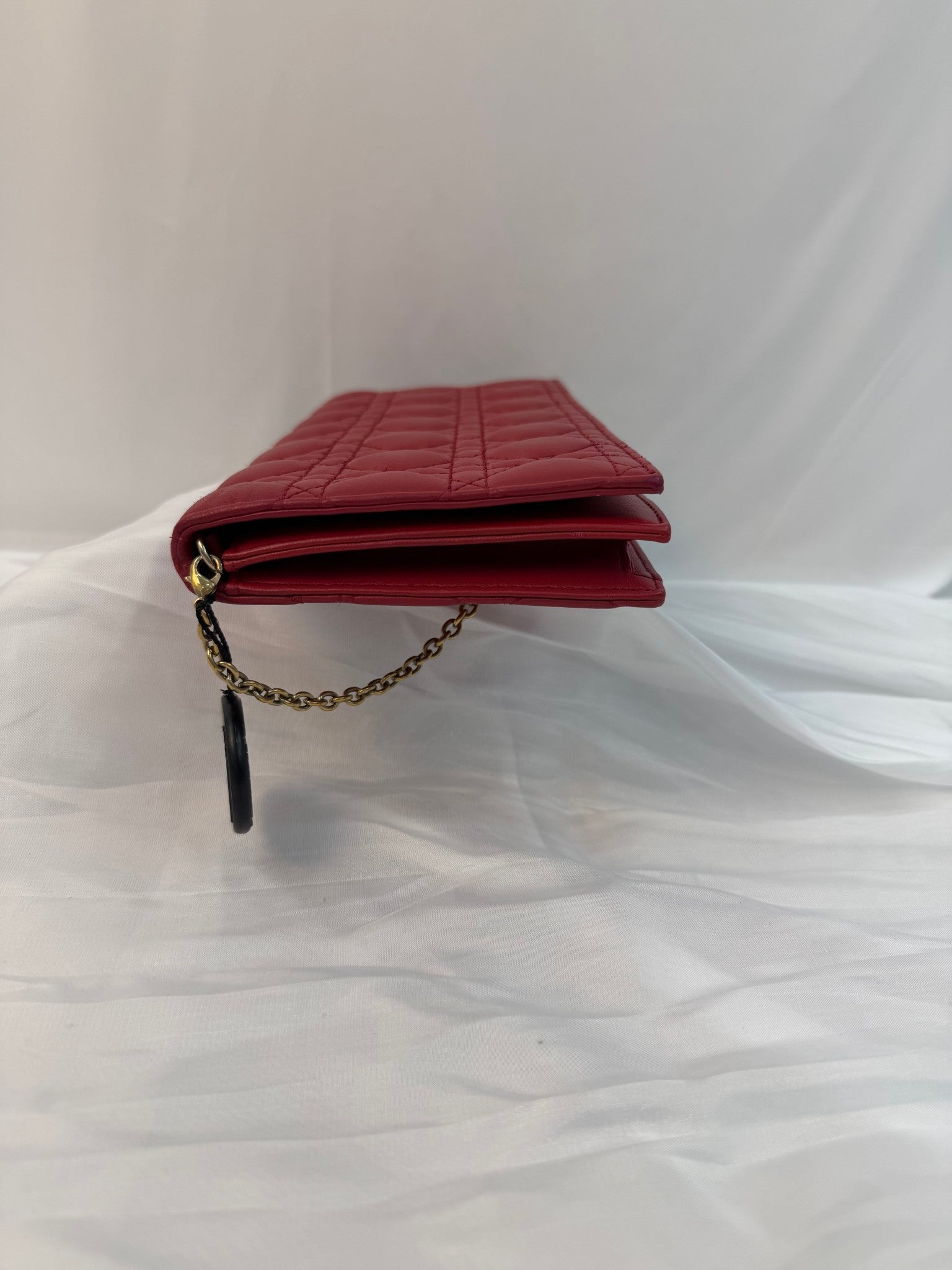 Christian Dior Red Leather Voyageur Wallet On Chain