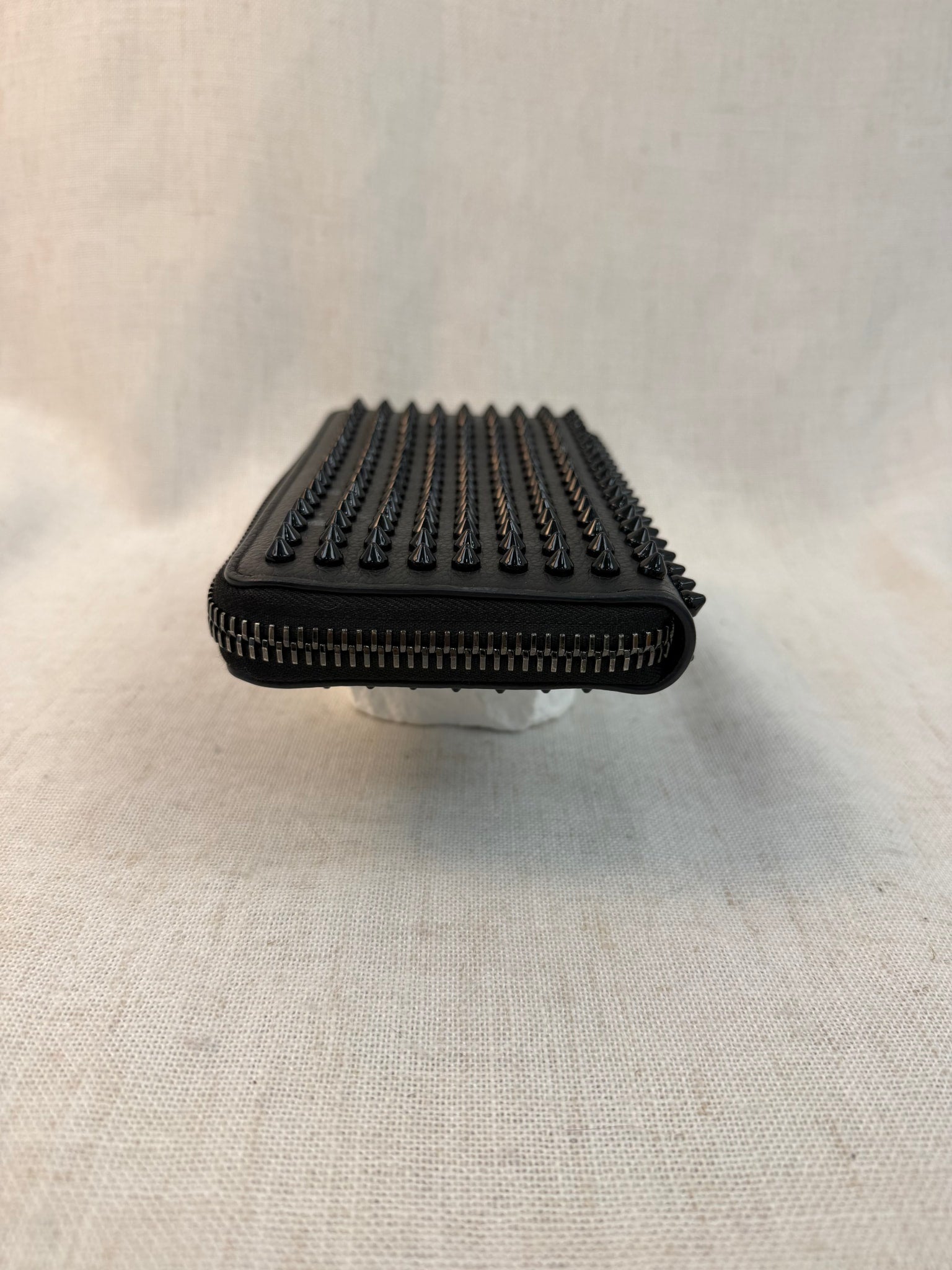 Christian Louboutin Black Leather Spiked Zippy Wallet