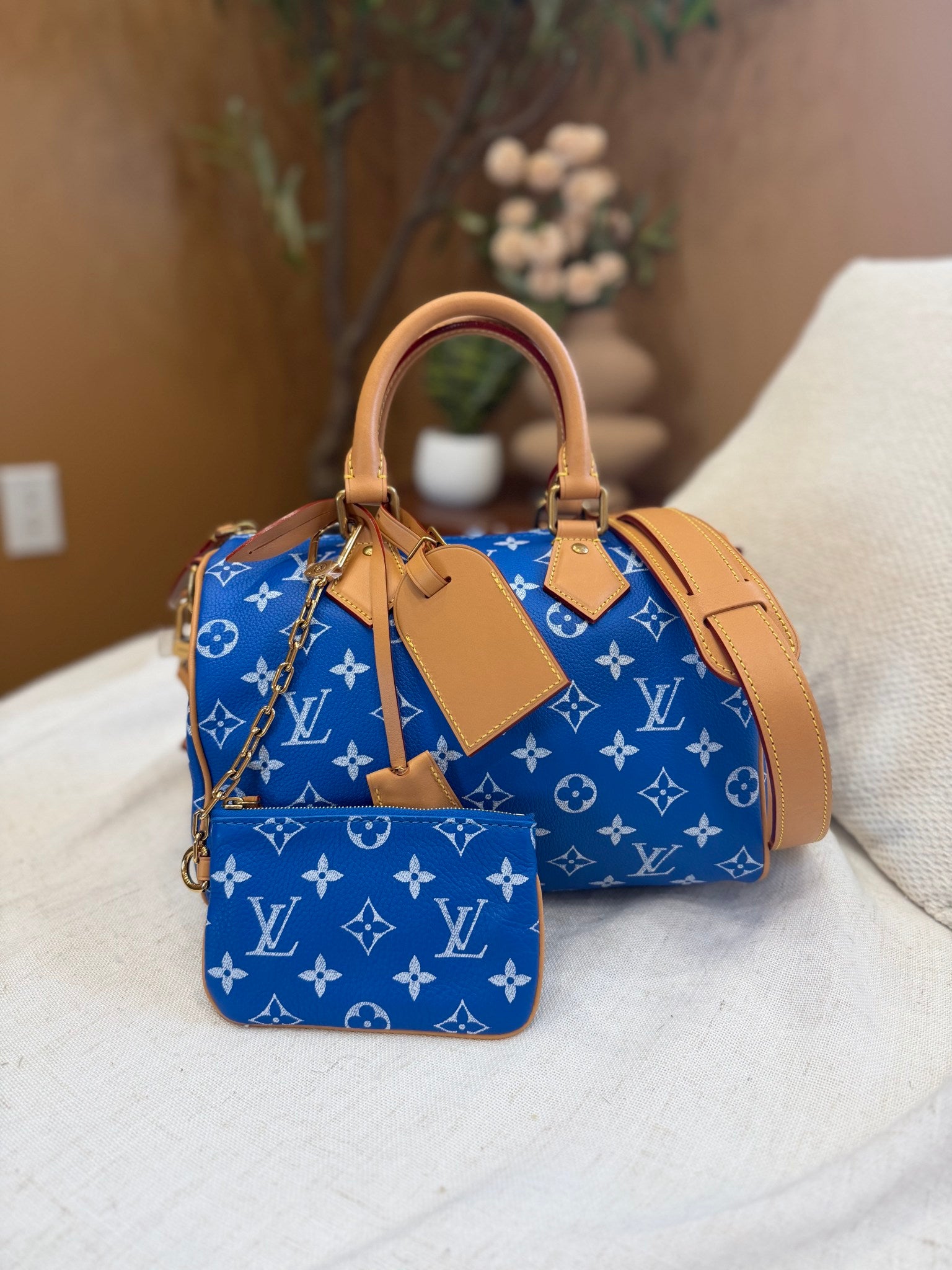 BRAND NEW- Louis Vuitton Blue Calfskin Speedy P9 Bandouliere 25 Bag