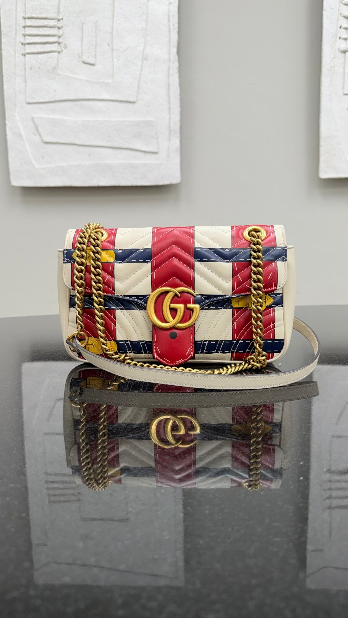 Gucci Mutlicolor Buckle Printed Leather Small Marmont Flap Bag