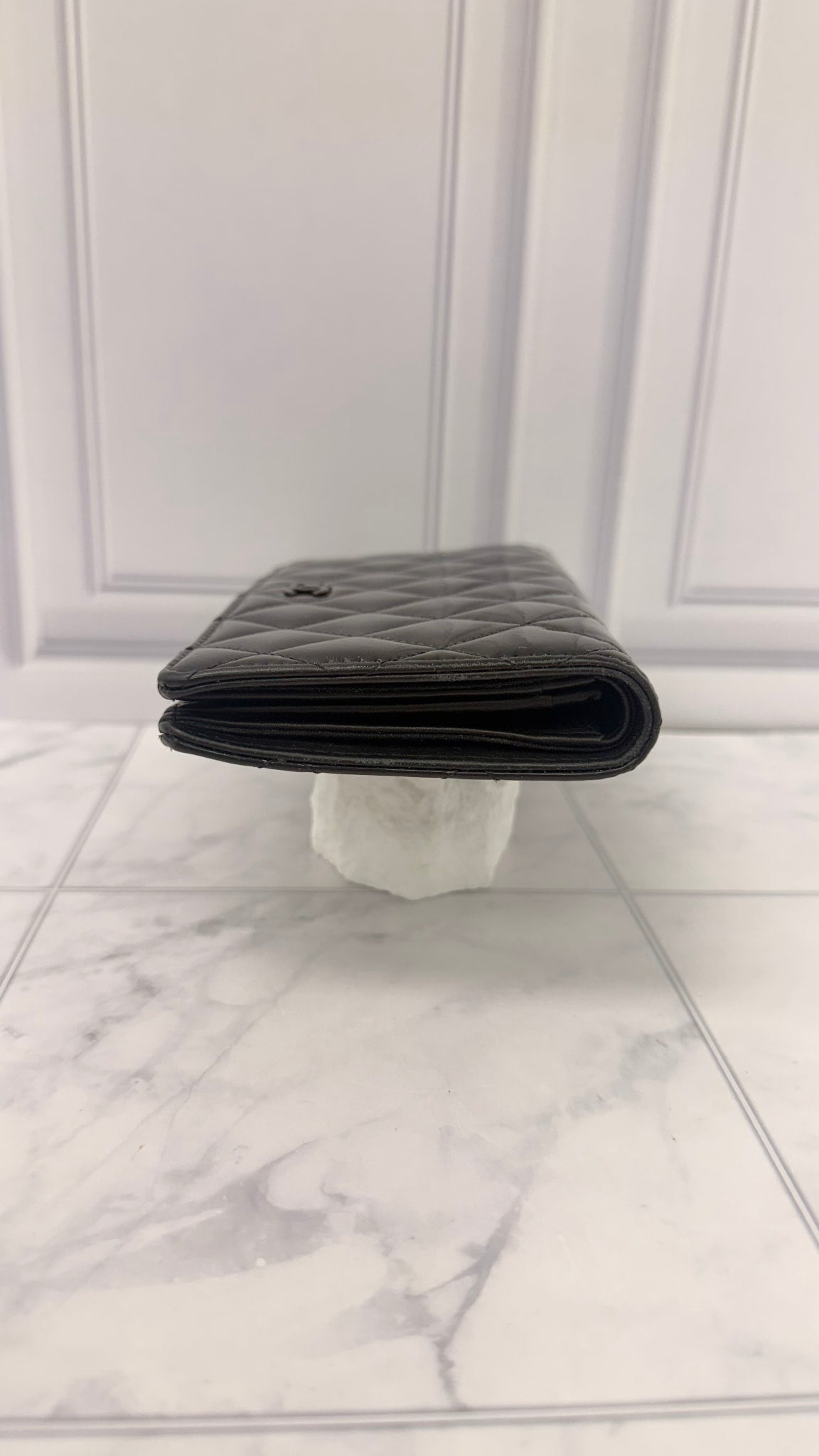 Chanel Black Quilted Patent Leather Long Wallet