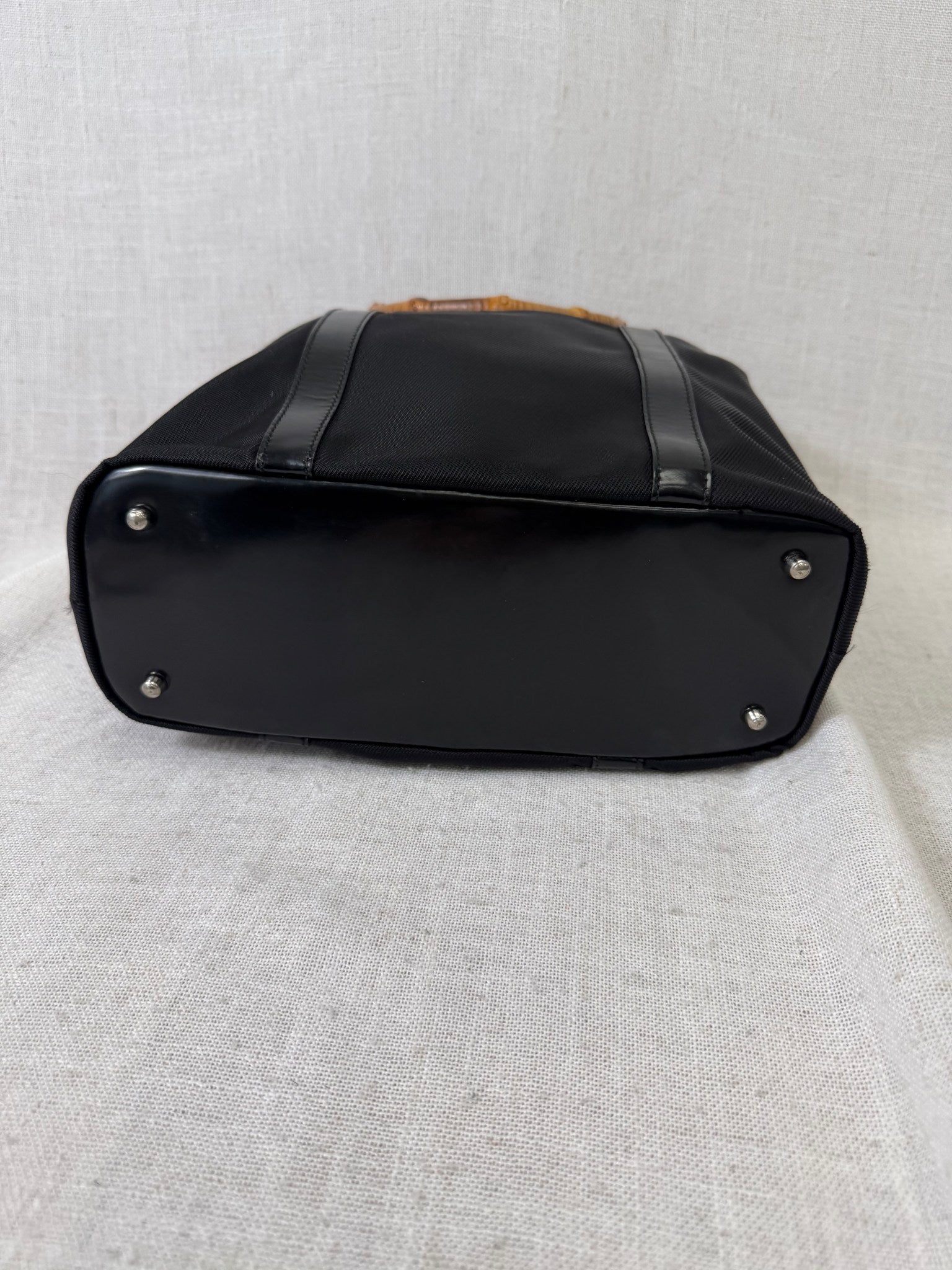 Gucci Black Nylon Bamboo Handbag