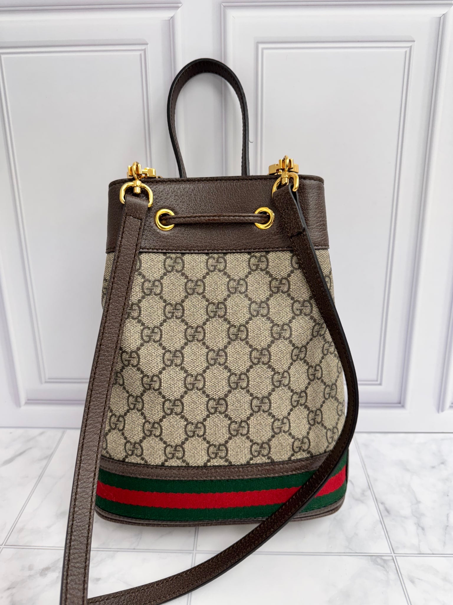 Gucci GG Coated Canvas Ophidia Small Bucket Bag