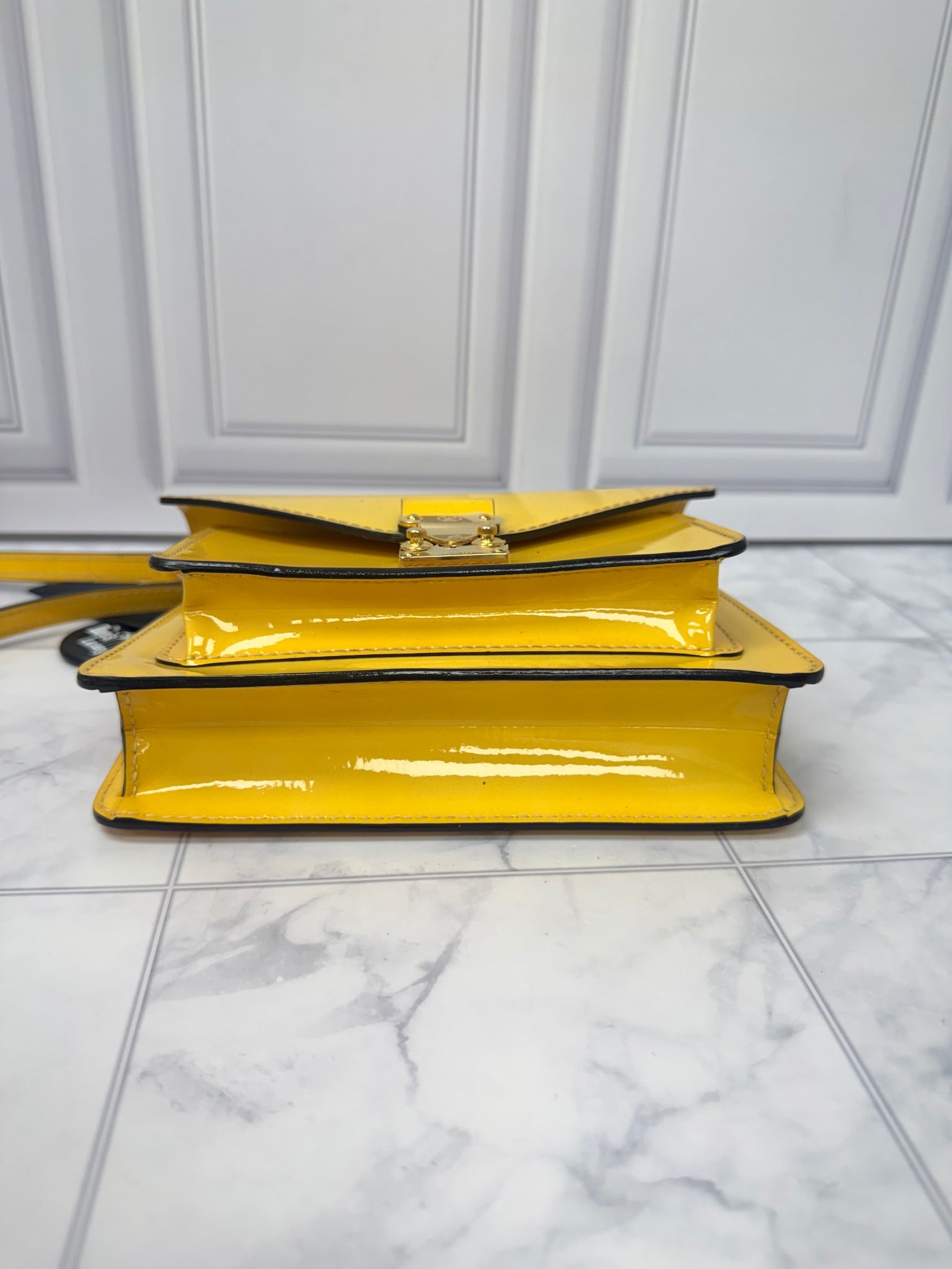 Louis Vuitton Yellow Vernis Leather Monceau BB Top Handle Crossbody Bag
