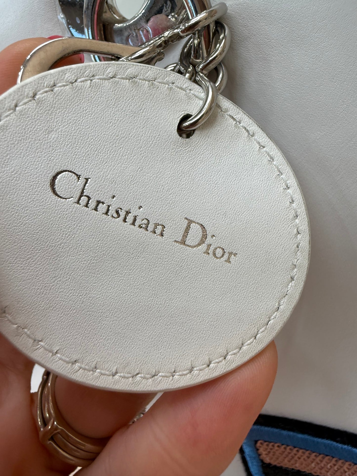 Christian Dior White Leather Patch Embellished Medium Lady Dior