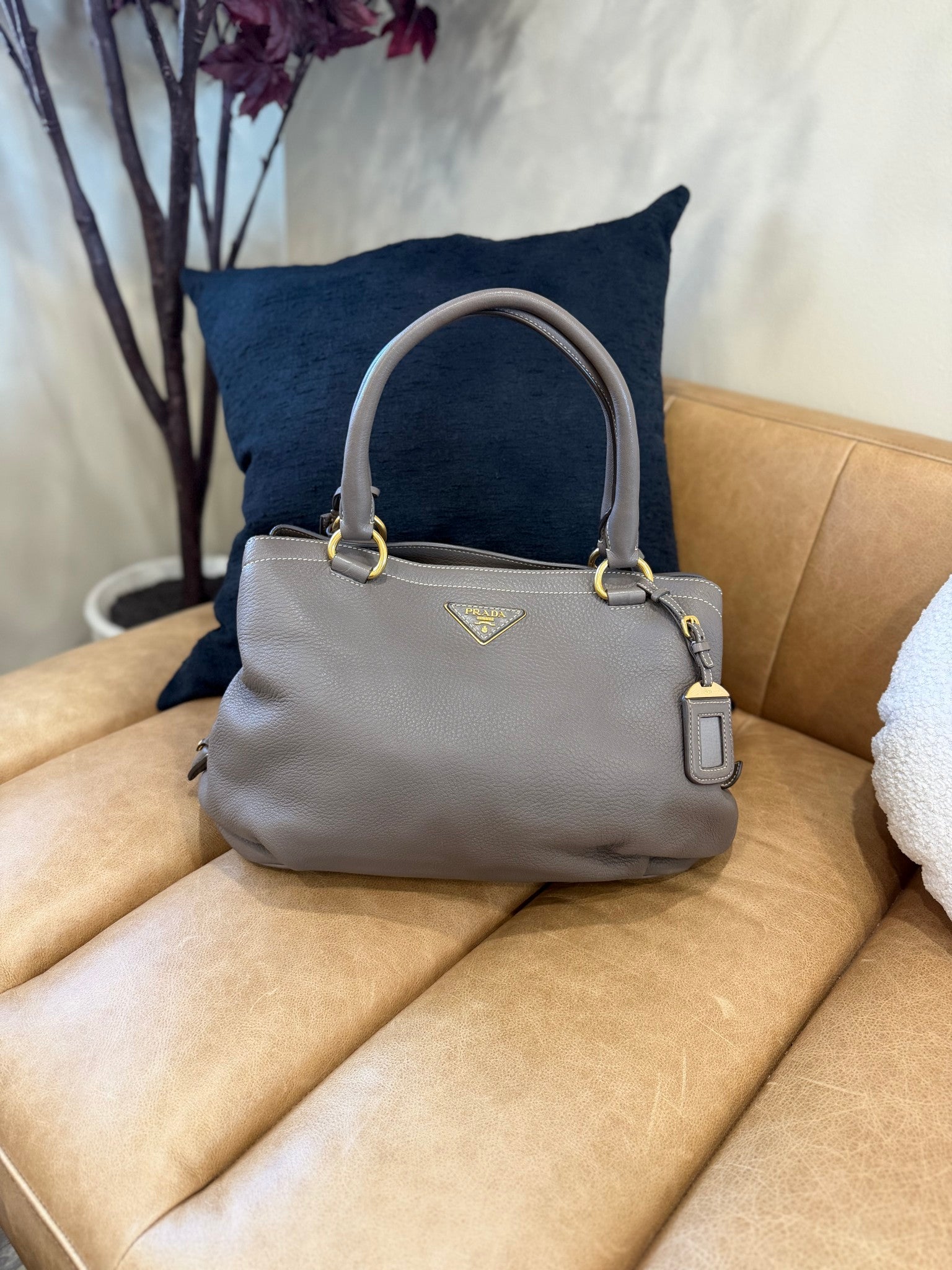Prada Taupe Leather Vitello Daino Tote Bag