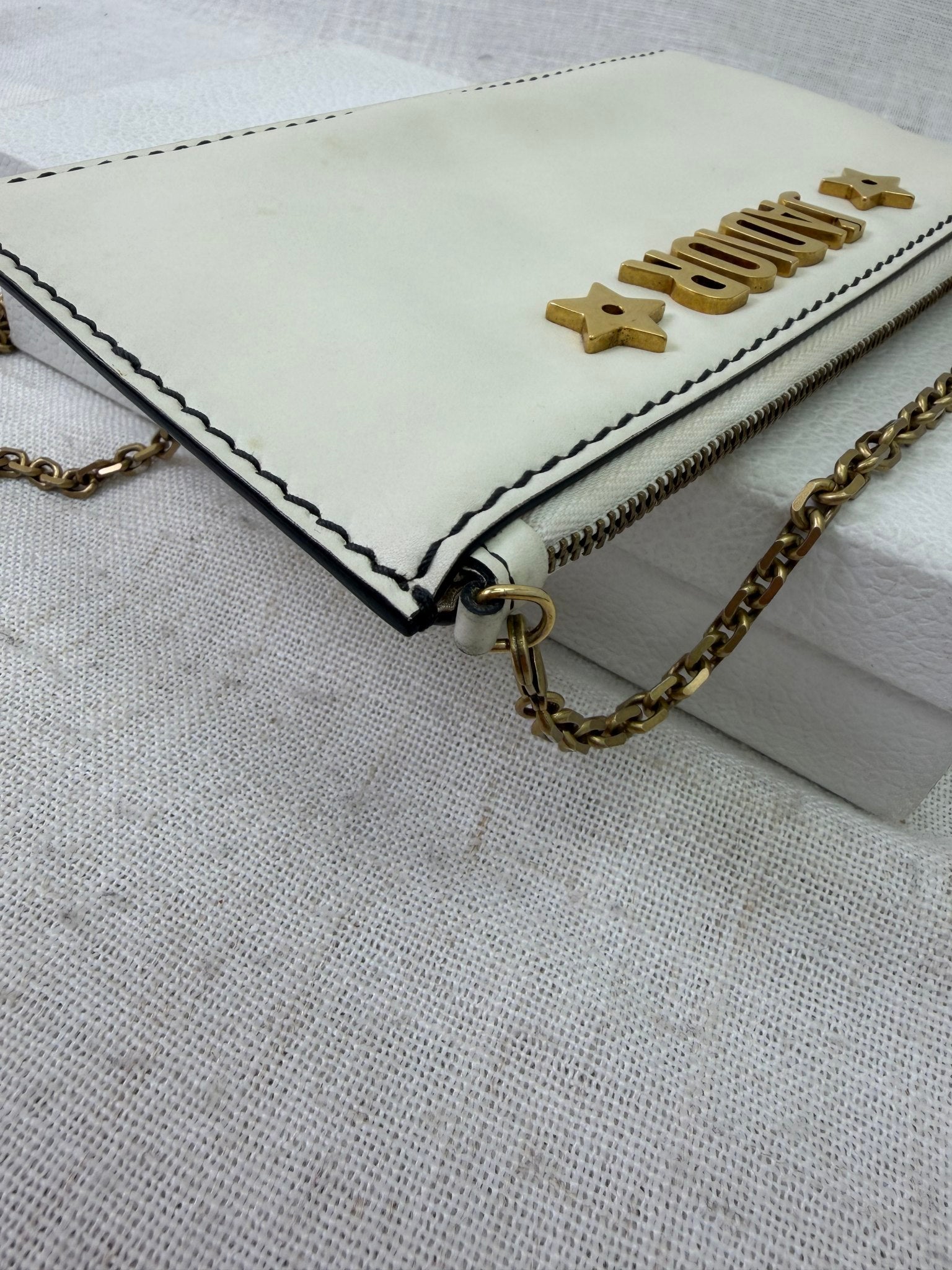 Christian Dior White Leather Jadior Clutch on a Chain