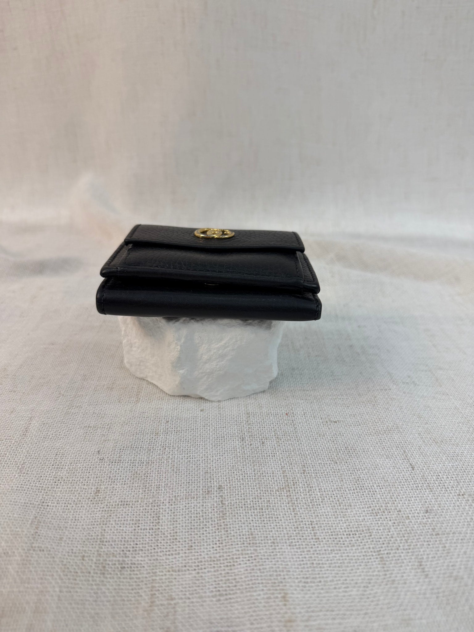 Gucci Black Leather Marmont Compact Trifold Wallet