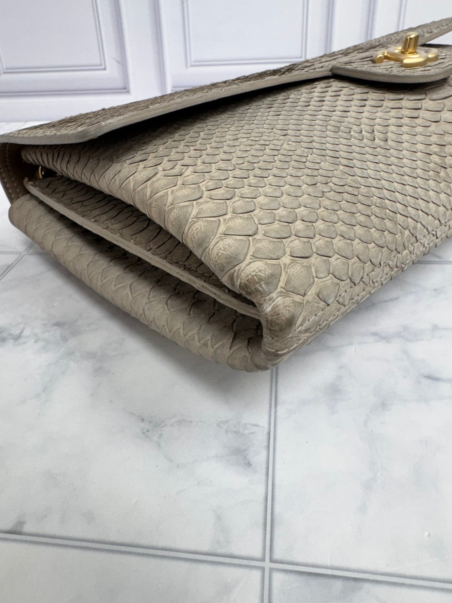 Chanel Grey Python Maxi Single Flap Bag