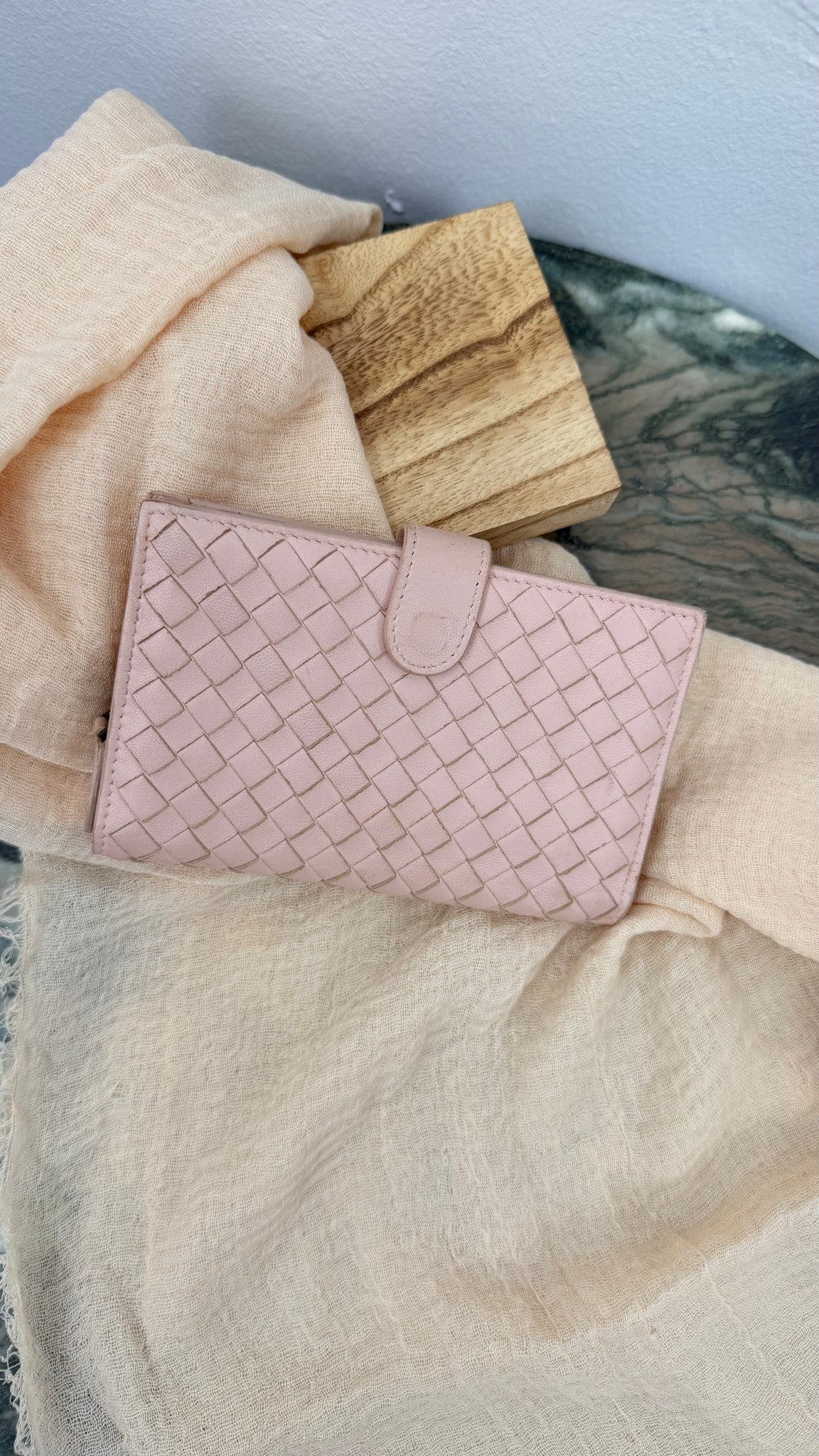 Bottega Veneta Pink Intrecciato Leather Compact Wallet