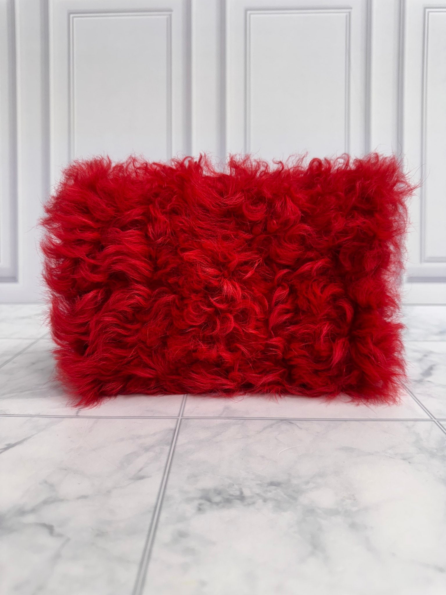 Miu Miu Red Pearl And Fur Crossbody Bag